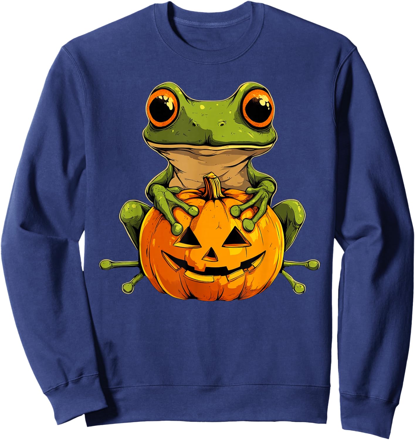 Cute Frog Jack O Lantern Pumpkin Halloween Sweatshirt - Sweatshirt | Navy