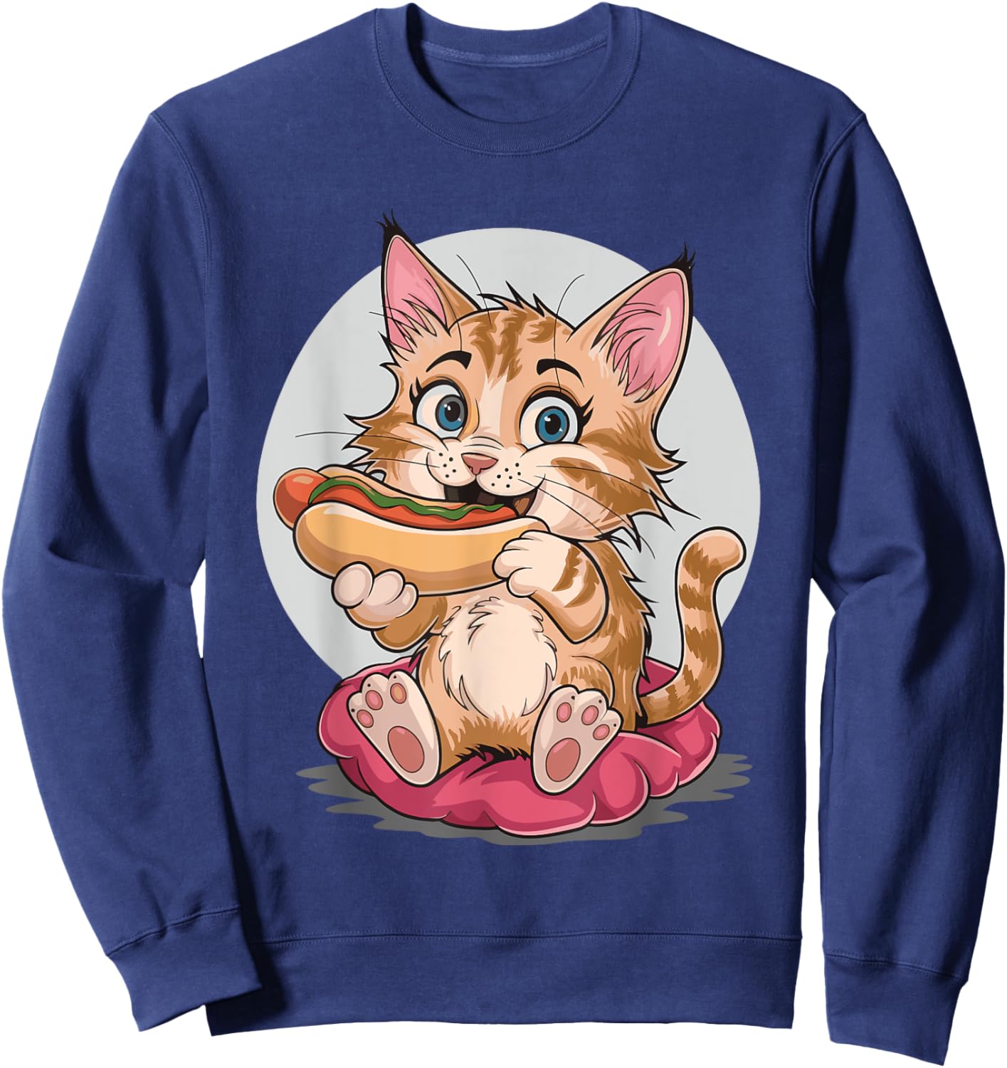Cat Eating Hot Dog Women Sweatshirt - Sweatshirt | Navy