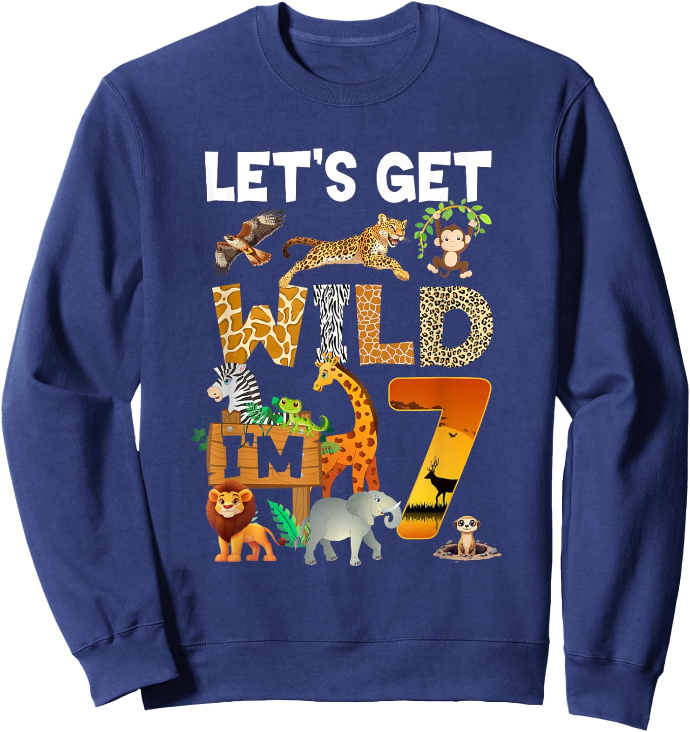 7 Year Old Zoo Birthday Safari Jungle Animal 7Th Bday Sweatshirt - Sweatshirt | Navy