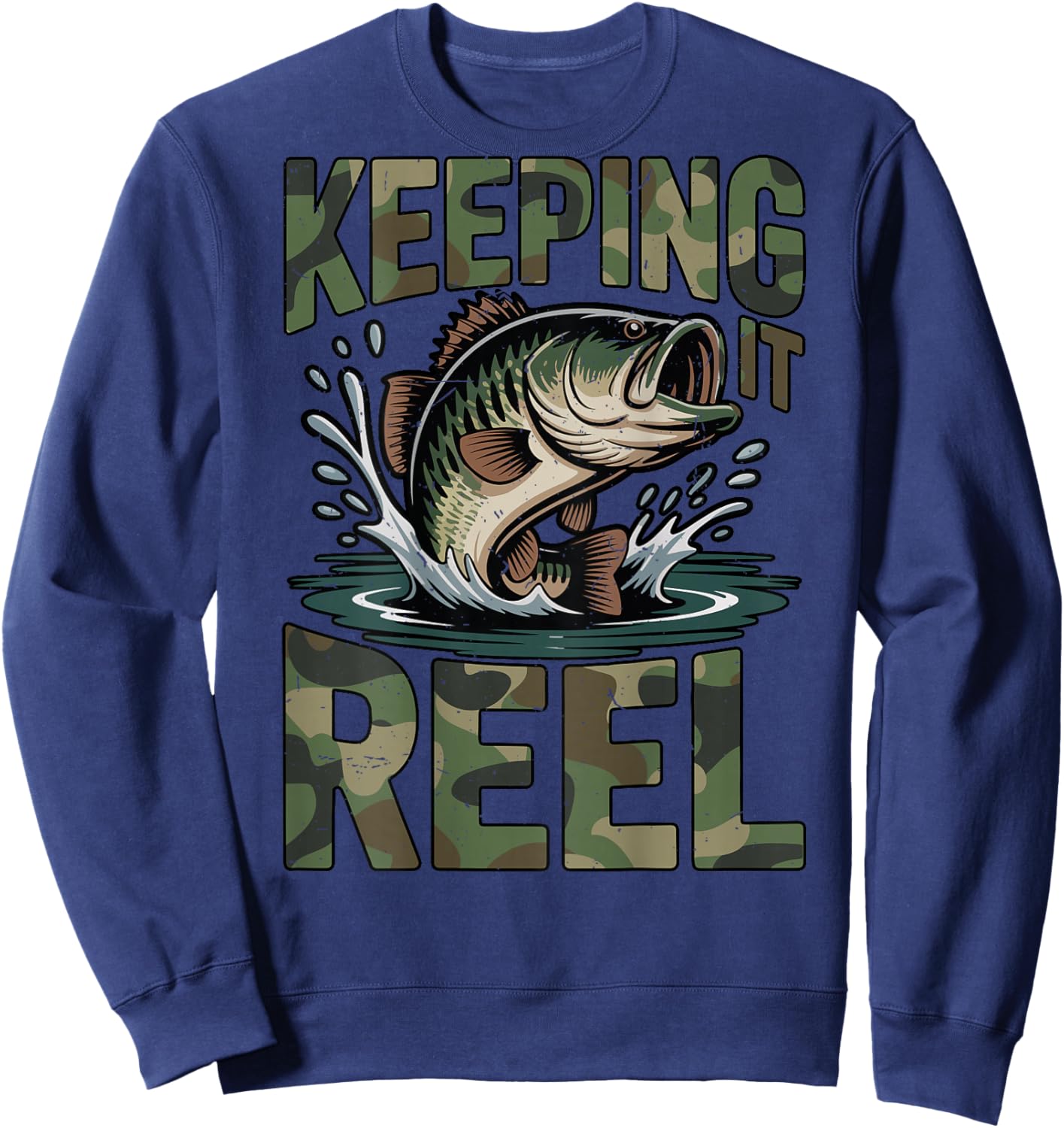 Fishing Camo Bass Fish Keeping Reel Boy Youth Men Camouflage Sweatshirt - Sweatshirt | Navy