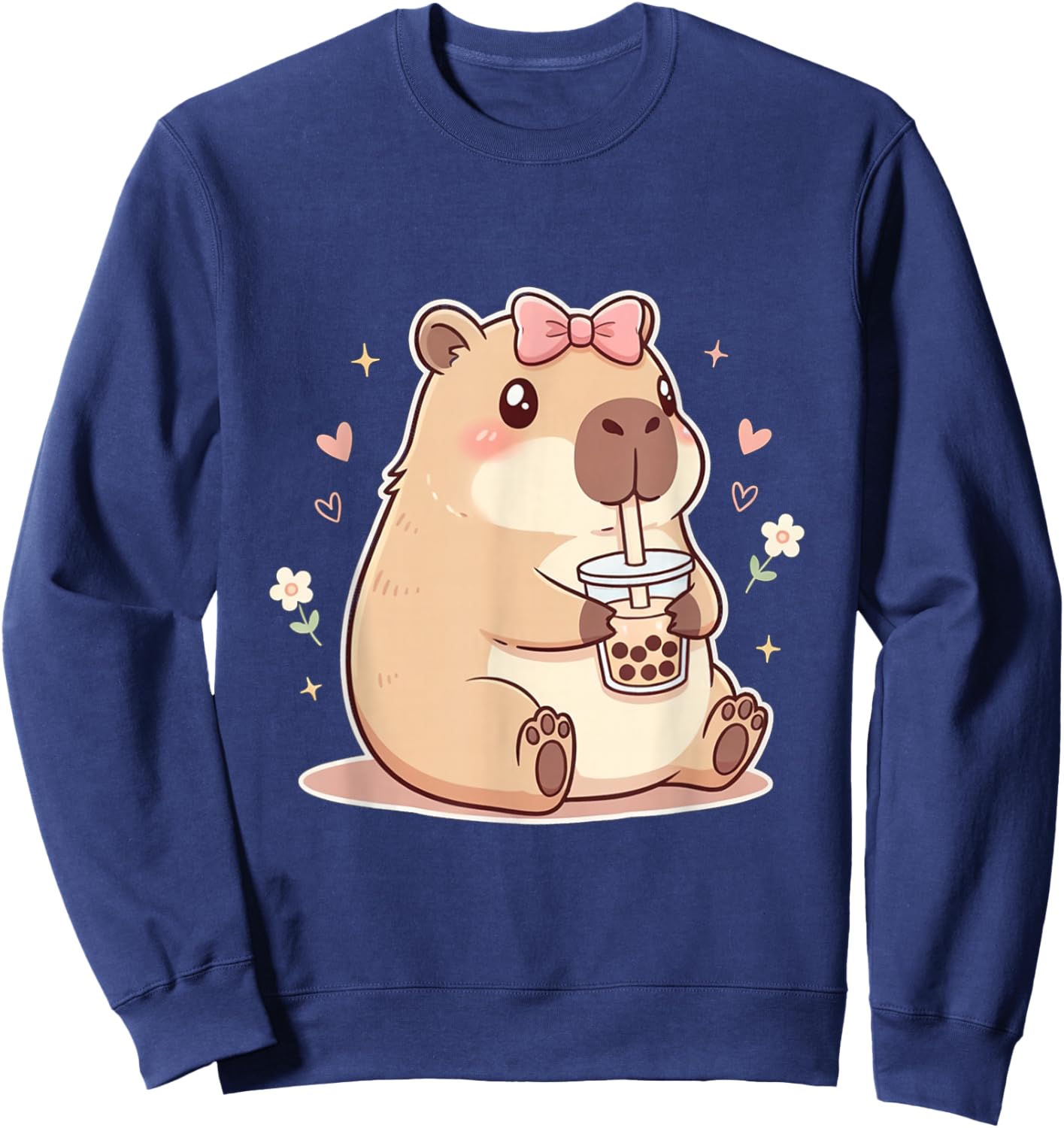 Cute Coquette Bow Capybara Girls Women Sweatshirt - Sweatshirt | Navy
