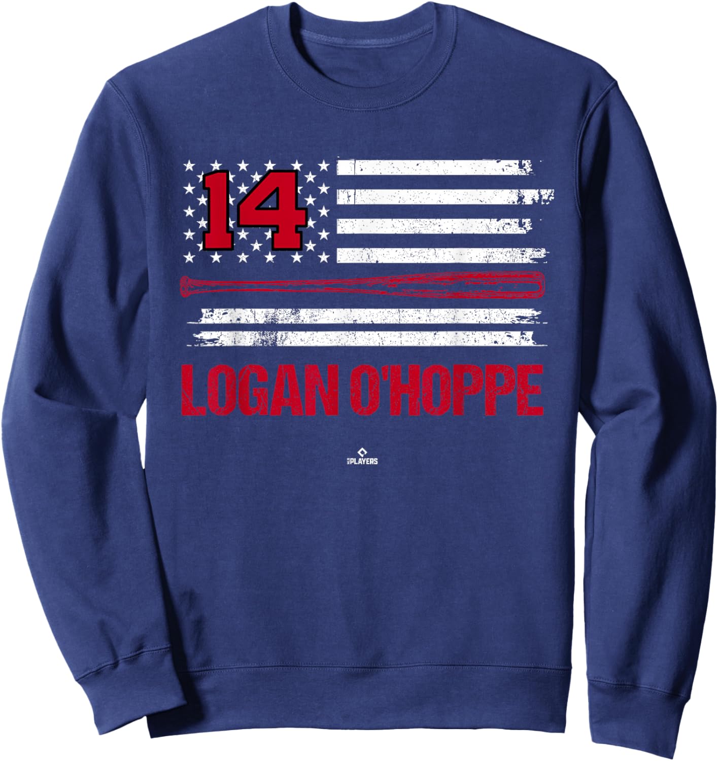 USA Flag Bat Logan O'Hoppe Los Angeles Baseball MLBPA Sweatshirt - Sweatshirt | Navy