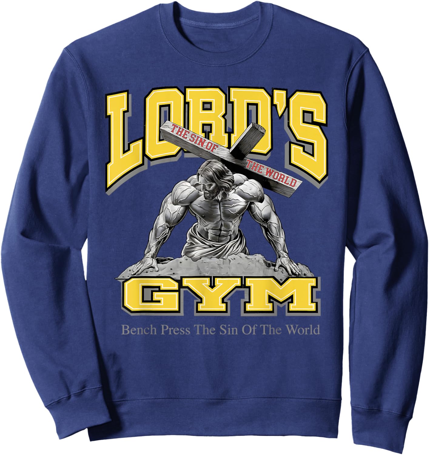 Lords Gym Jesus Vintage 90s Bench Press The Sin Of The World Sweatshirt - Sweatshirt | Navy