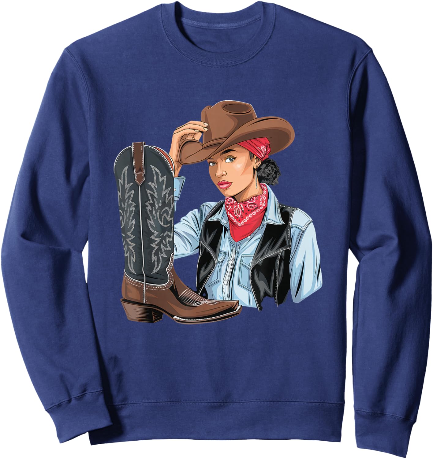 Cow-Girl Noire Afro-américaine Western Country Texas Rodeo Sweatshirt - Sweatshirt | Navy