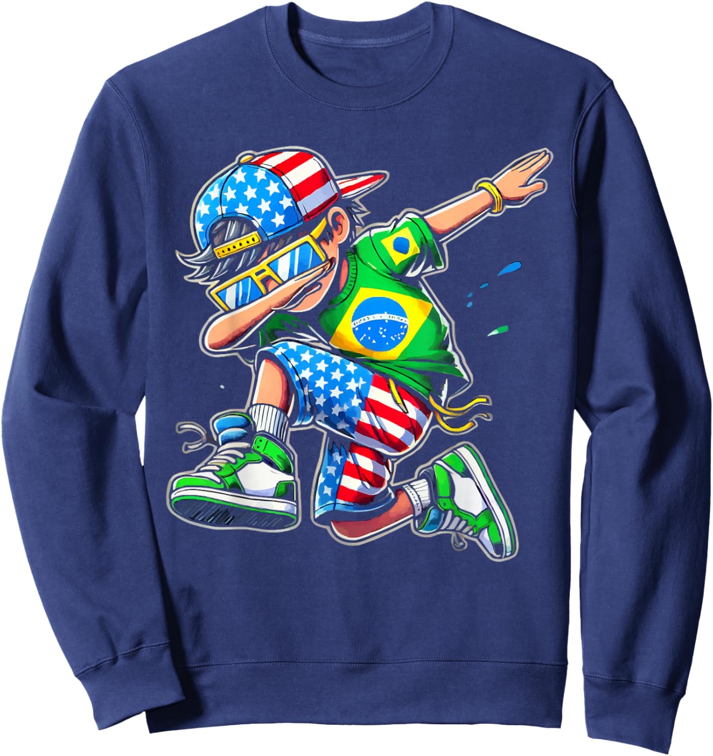 Half American Half Brazilian USA Flag Brazil America Sweatshirt - Sweatshirt | Navy