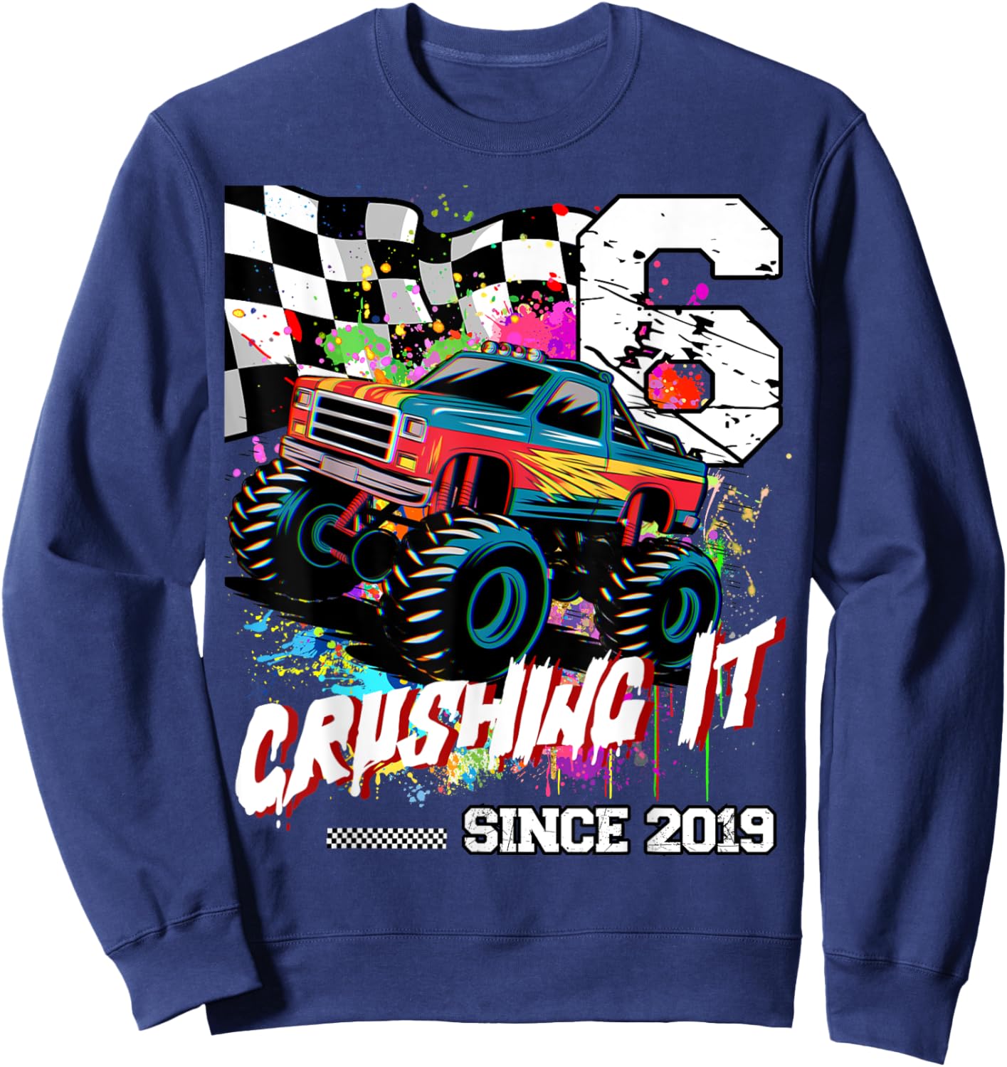 Birthday Monster Truck 6th years old Monster Truck Birthday Sweatshirt - Sweatshirt | Navy