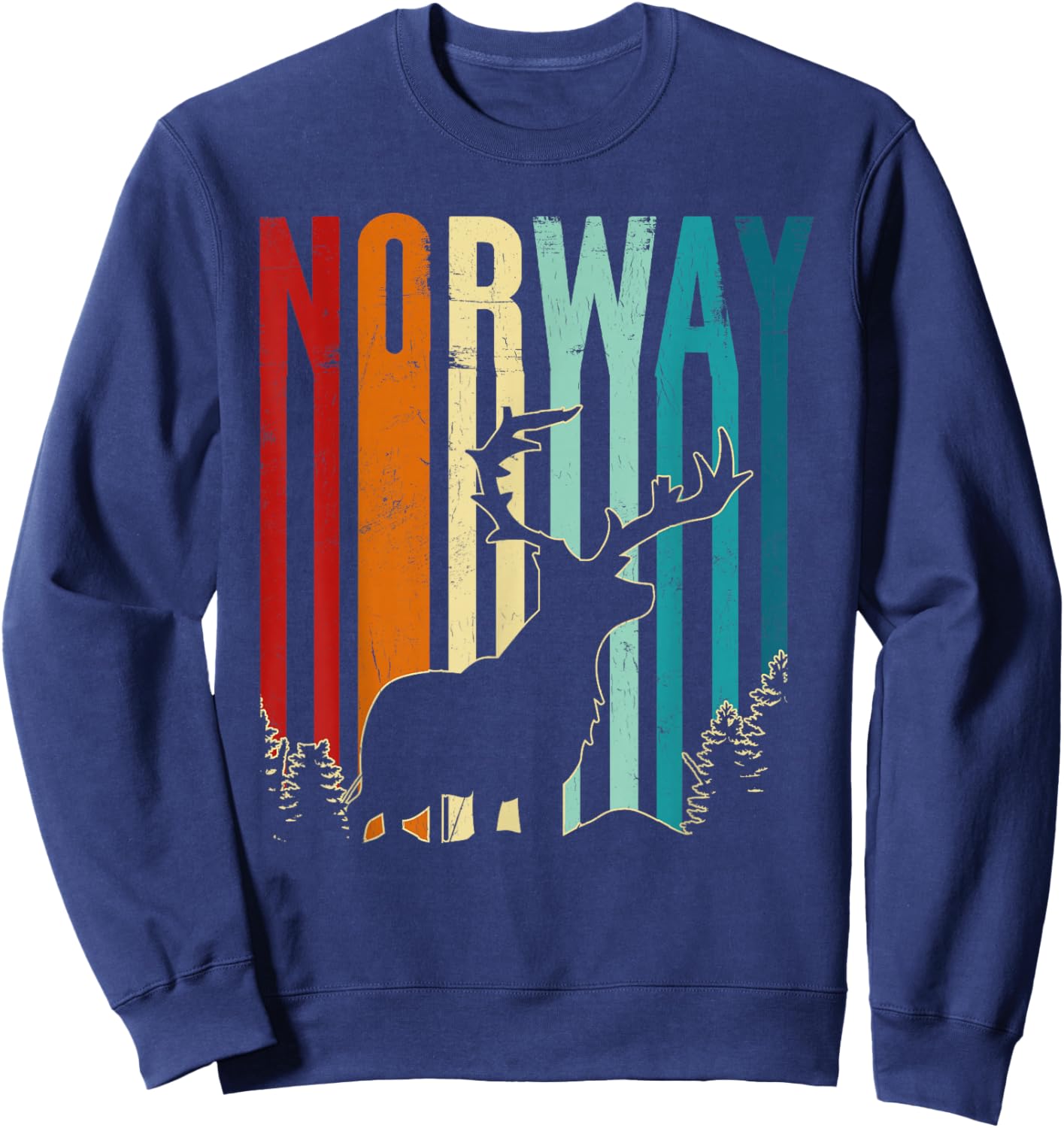 Vintage Norwegian Reindeer Retro Reindeer Norway Souvenir Sweatshirt - Sweatshirt | Navy
