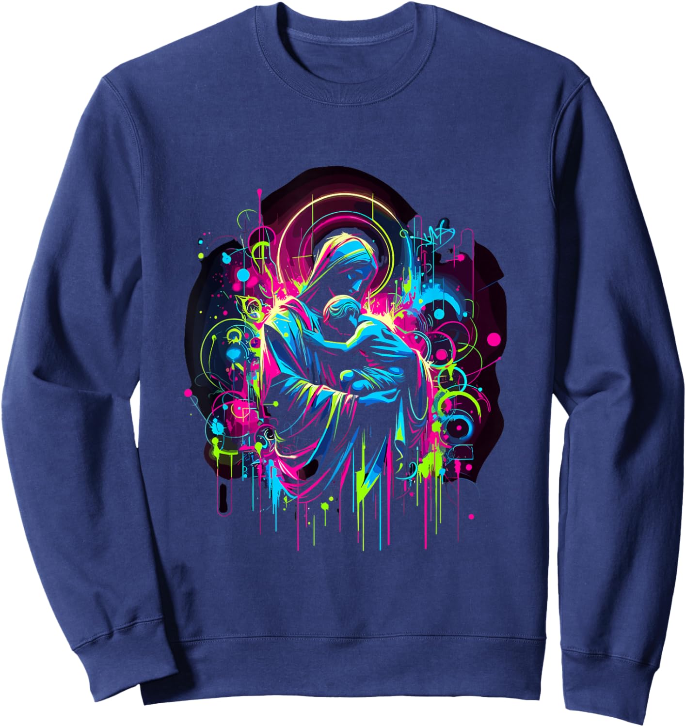 Retro 80s Jesus Graffiti Art Sweatshirt - Sweatshirt | Navy