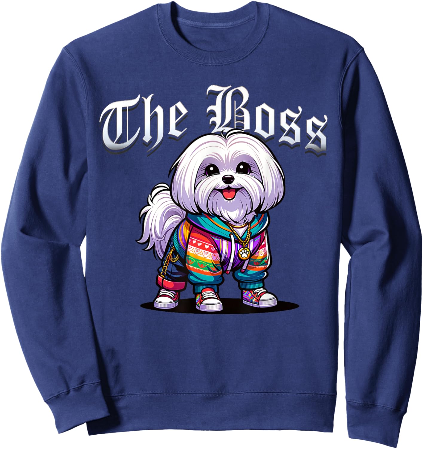 Maltese Dog The Boss Cool Jacket Outfit Dog Mom Dad Women Kids Sweatshirt - Sweatshirt | Navy