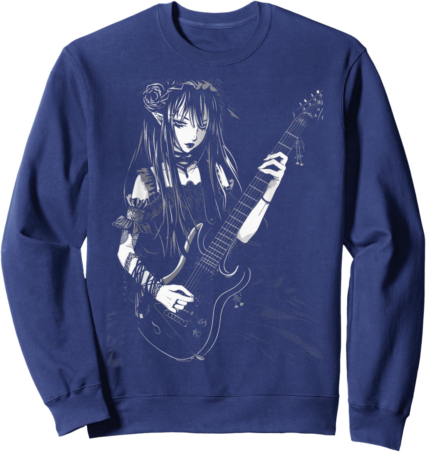 Anime Goth Girl Playing Manga Guitar Gothic Rock Sweatshirt - Sweatshirt | Navy