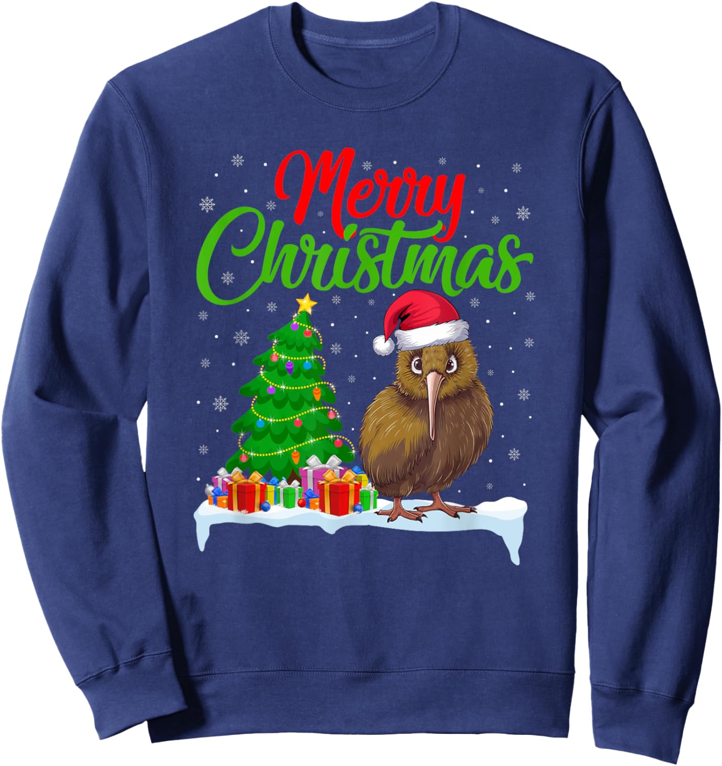 Kiwi Bird Christmas Tree Lights Funny Xmas Kiwi Bird Lover Sweatshirt - Sweatshirt | Navy