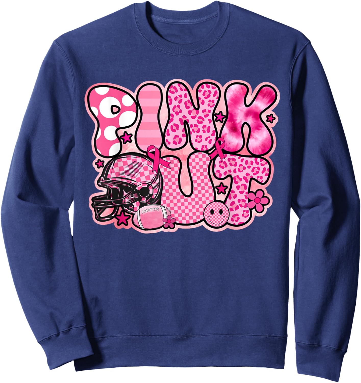 Retro Groovy Pink Out Football Breast Cancer Awareness Sweatshirt - Sweatshirt | Navy