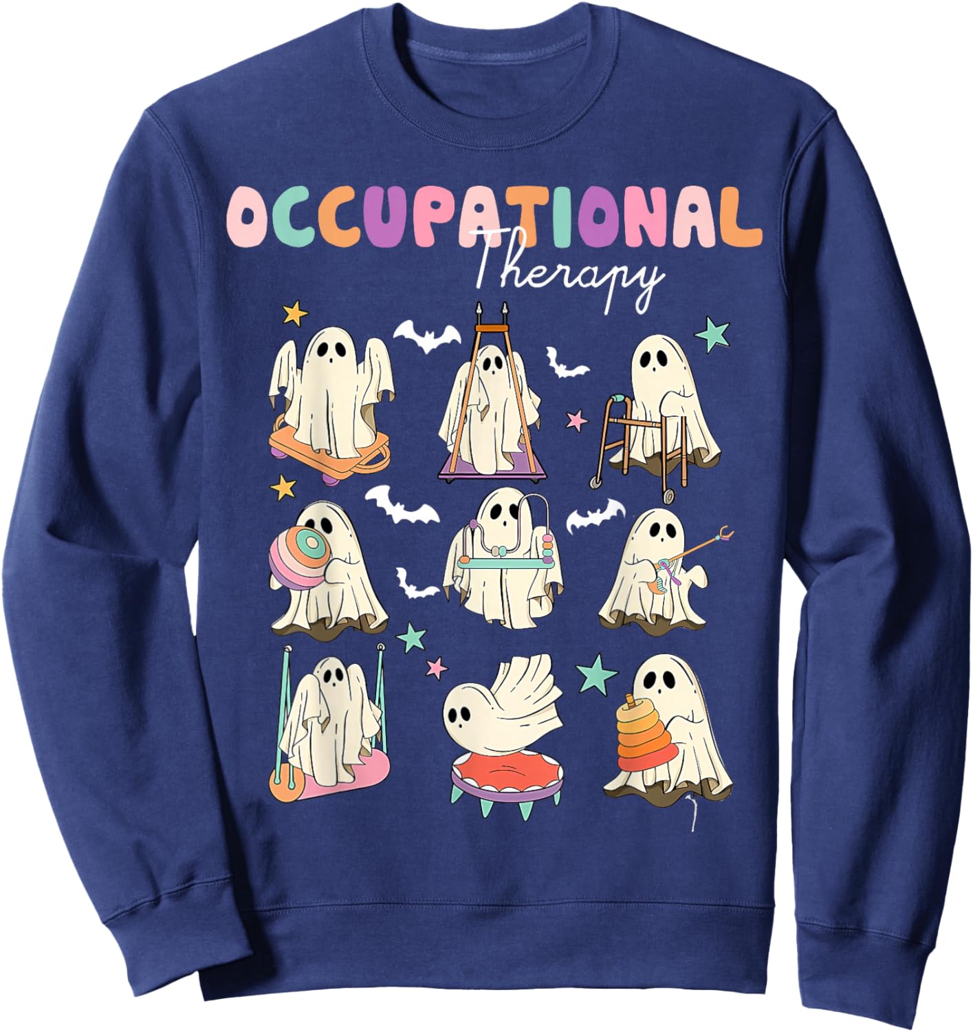 OT Occupational Therapy Halloween Retro Ghost OT Halloween Sweatshirt - Sweatshirt | Navy