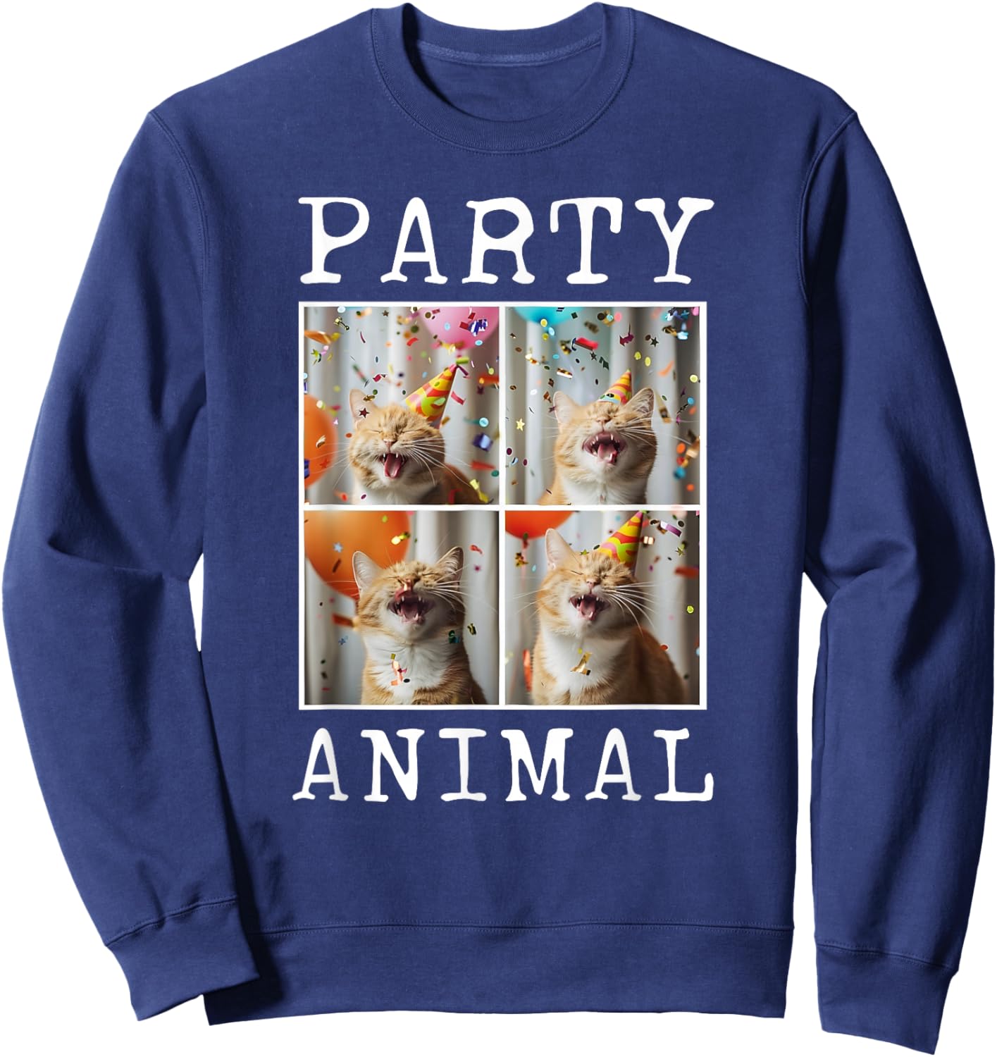 Cat Lover Animal Themed Happy Cat Birthday , Small, Black Sweatshirt - Sweatshirt | Navy