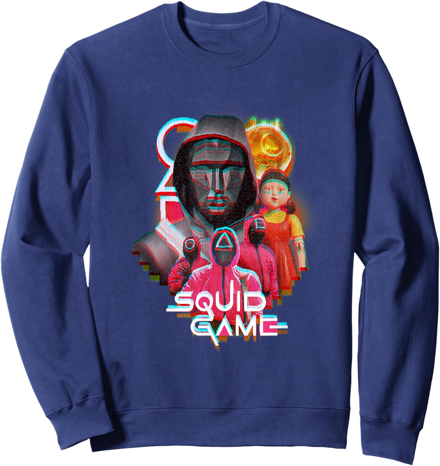 Squid Game 2 Front Man & Henchmen Glitch Logo Sweatshirt - Sweatshirt | Navy