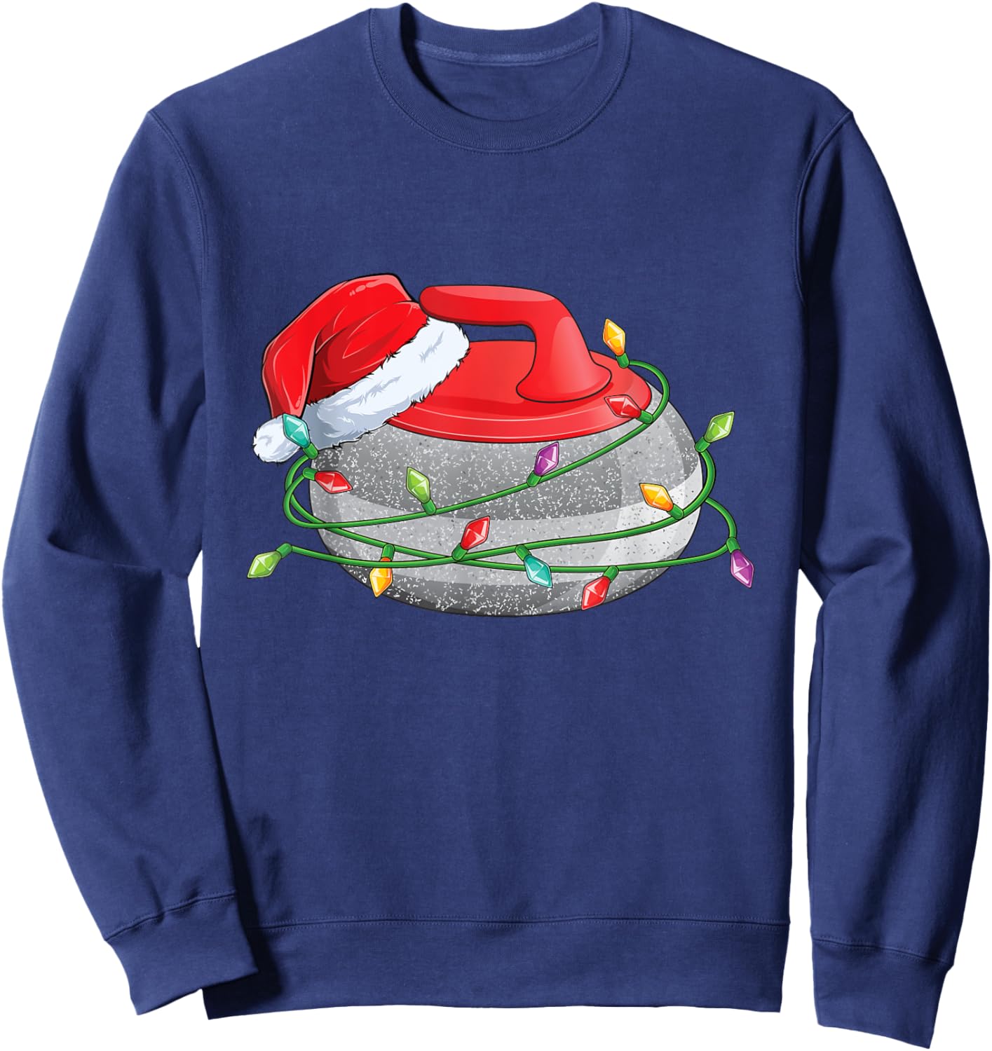 Christmas Curling Stone, Santa Hat wrapped in Holiday Lights Sweatshirt - Sweatshirt | Navy