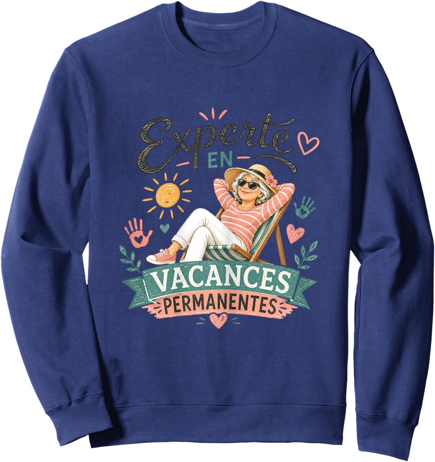 Cadeau Départ Retraite Femme Humour Original Experte Vacance Sweatshirt - Sweatshirt | Navy