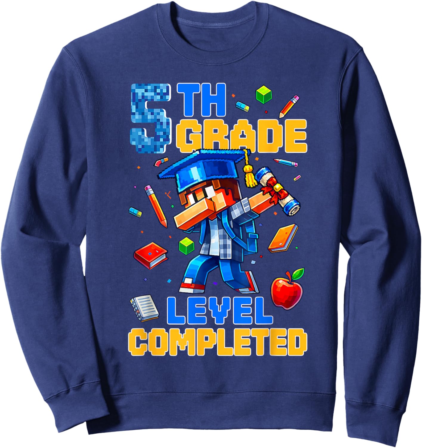 5th Grade Level Completed Last Day of School Dabbing Boy Sweatshirt - Sweatshirt | Navy