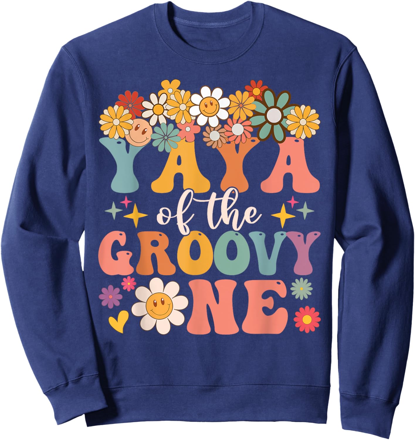 Retro Yaya of Groovy One Matching Family 1st Birthday Party Sweatshirt - Sweatshirt | Navy
