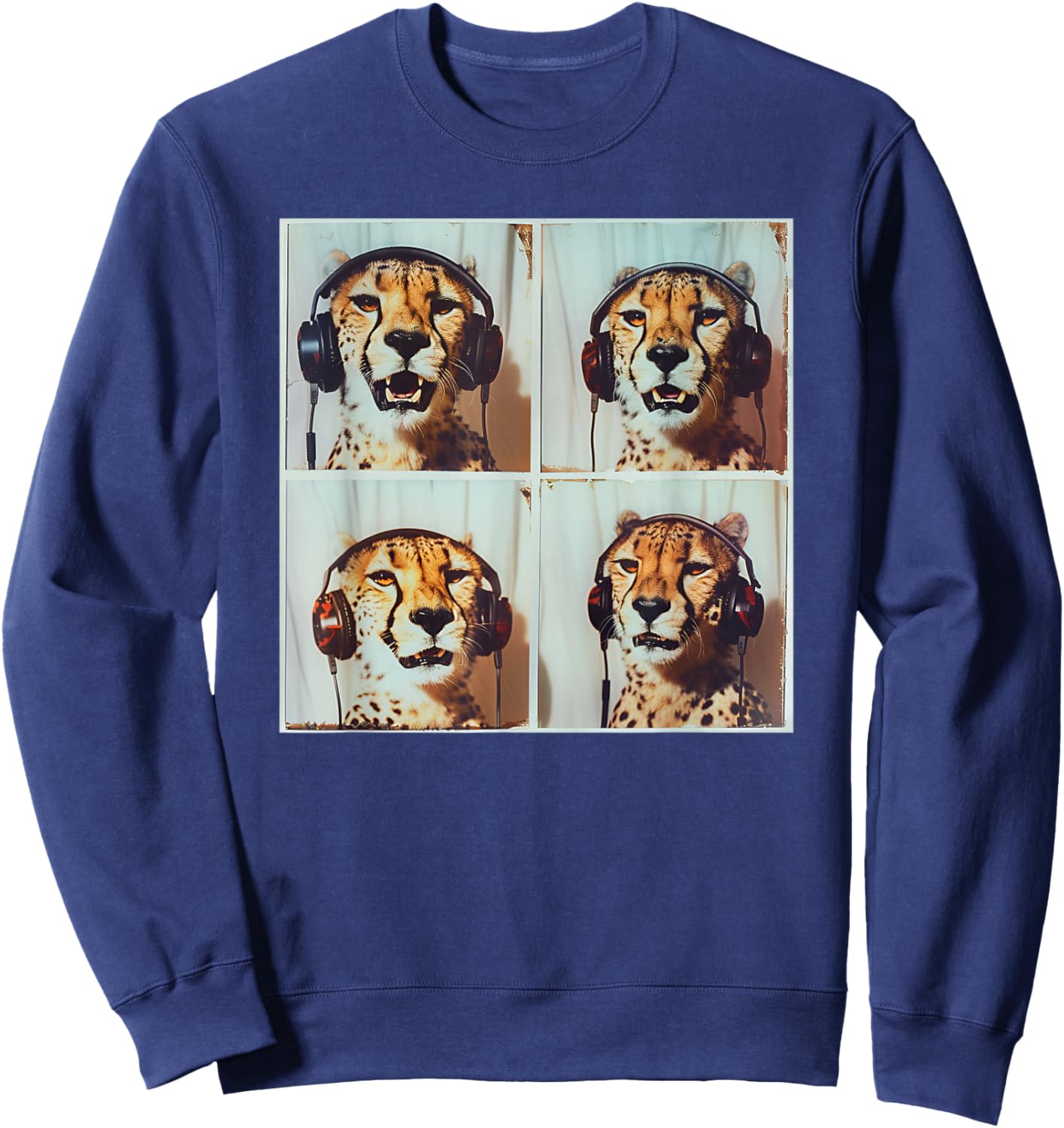DJ Cheetah With Headphones Photobooth Cool Safari Cheetah Sweatshirt - Sweatshirt | Navy