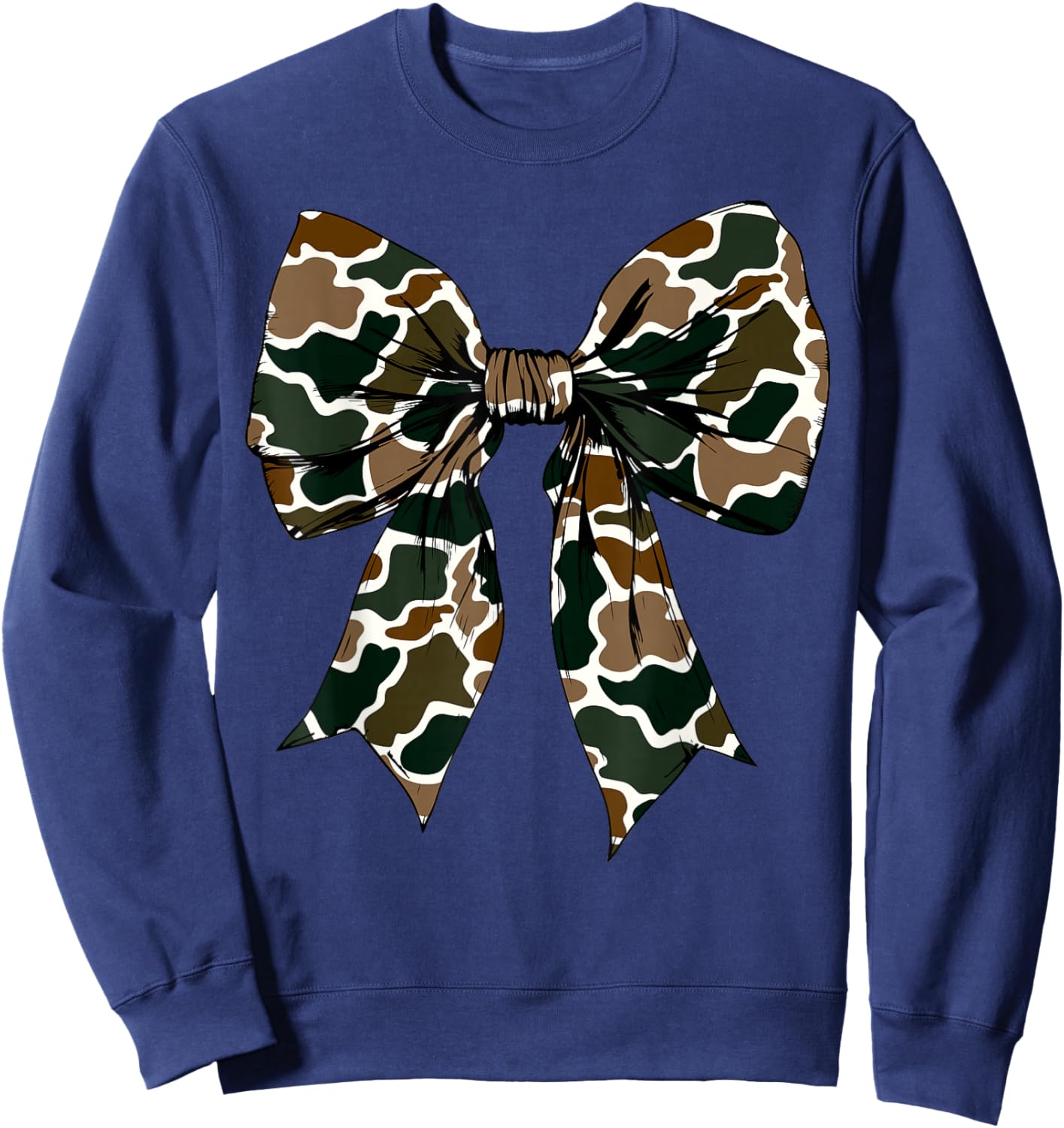 Old School Camouflage Coquette Bow Fall Hunting Military Sweatshirt - Sweatshirt | Navy