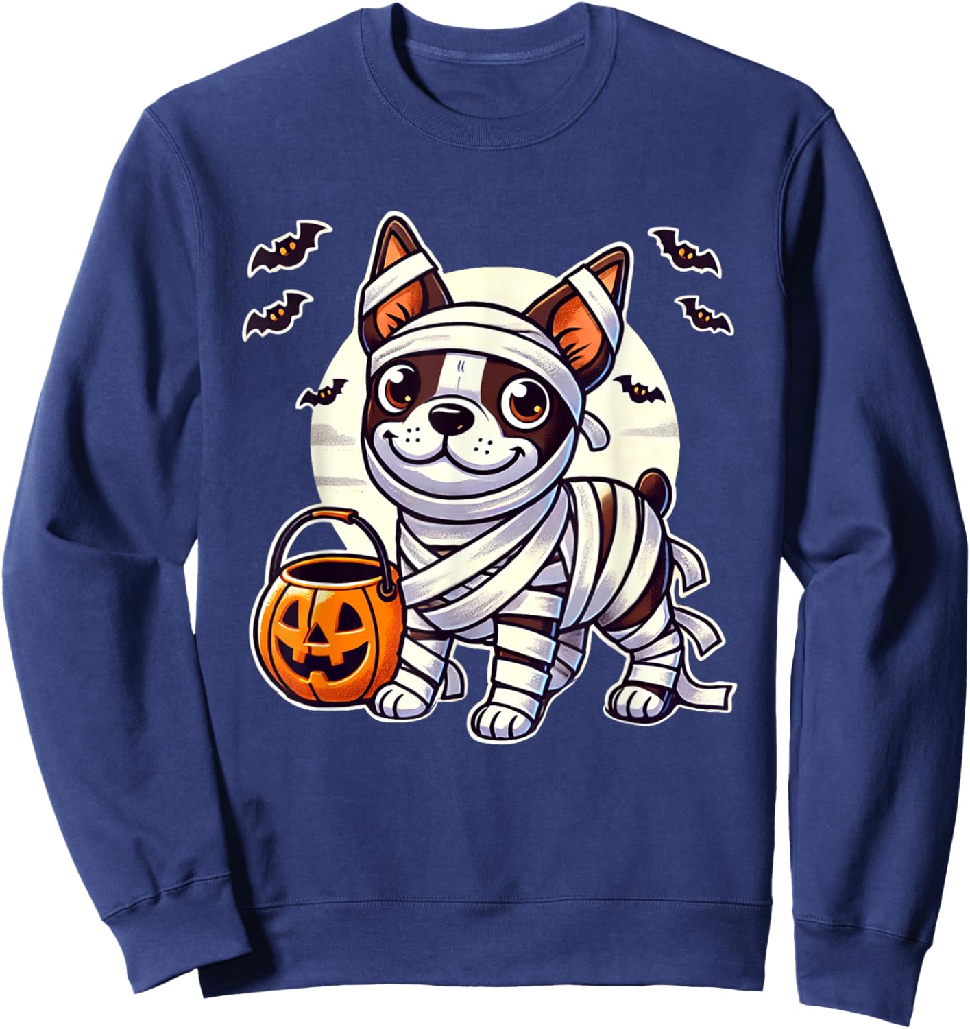 Boston Terrier Halloween Mummy Cute Boston Terrier Sweatshirt - Sweatshirt | Navy