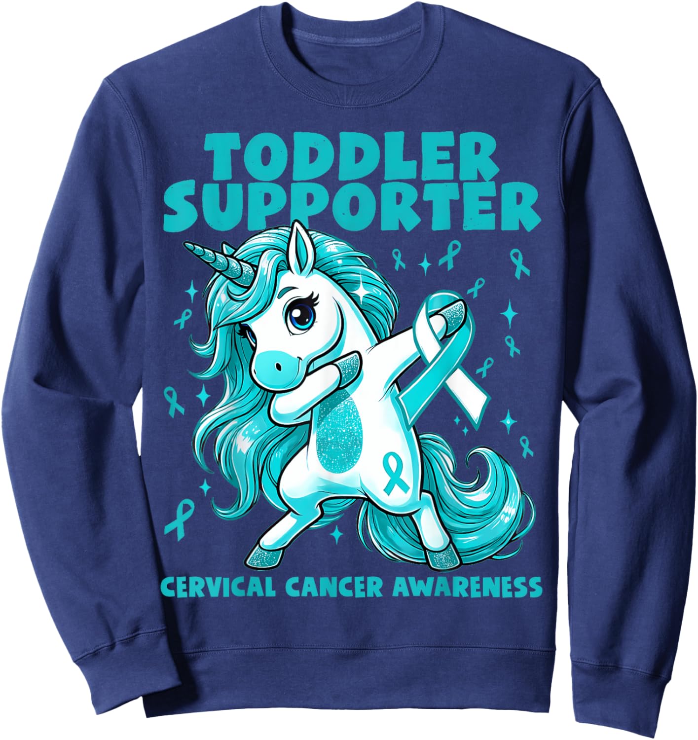 Teal Unicorn Toddler Supporter Cervical Cancer Awareness Sweatshirt - Sweatshirt | Navy