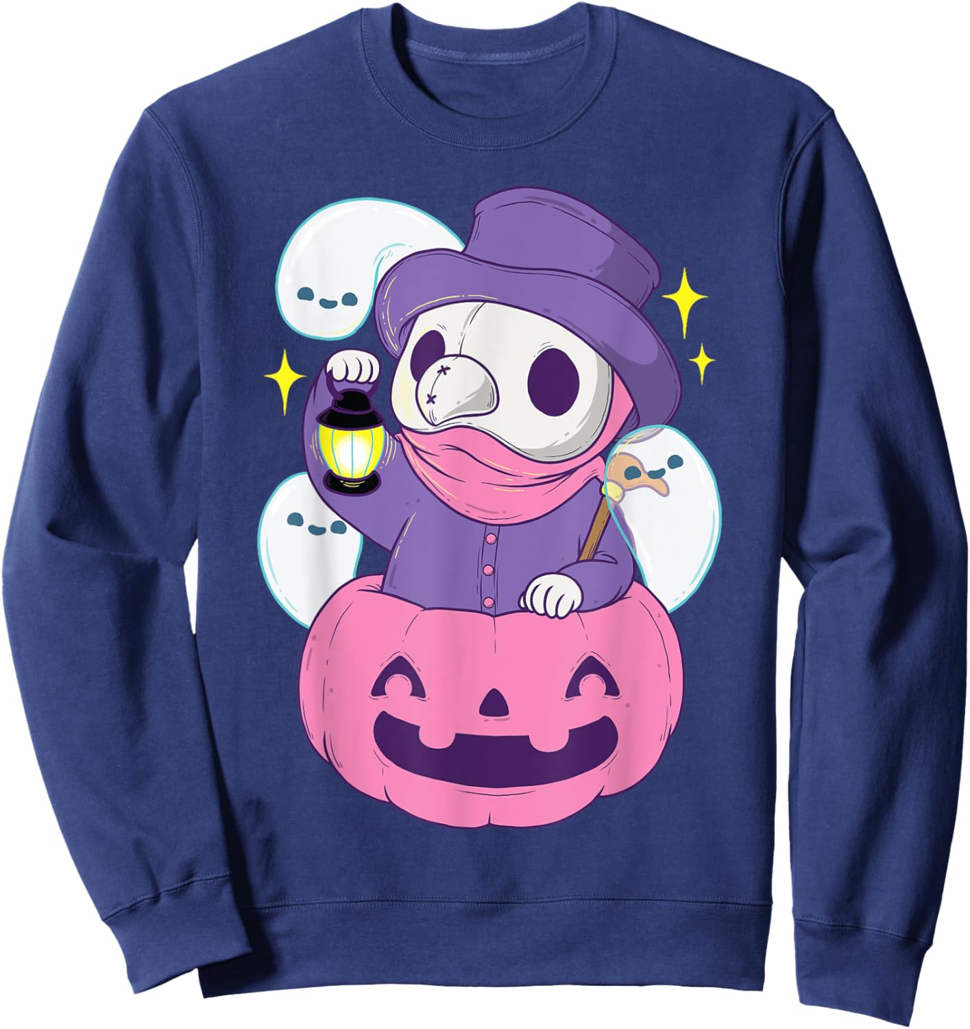 Pastel Goth Plague Doctor Shirt Pumpkin Halloween Occult Sweatshirt - Sweatshirt | Navy