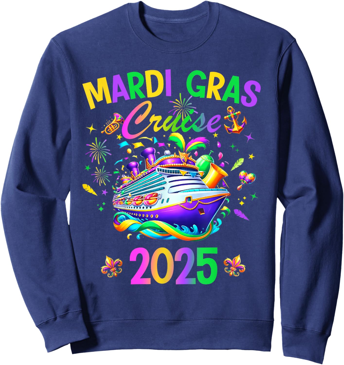 Mardi Gras Carnival Cruise 2025 Family Cruising Mask Sweatshirt - Sweatshirt | Navy