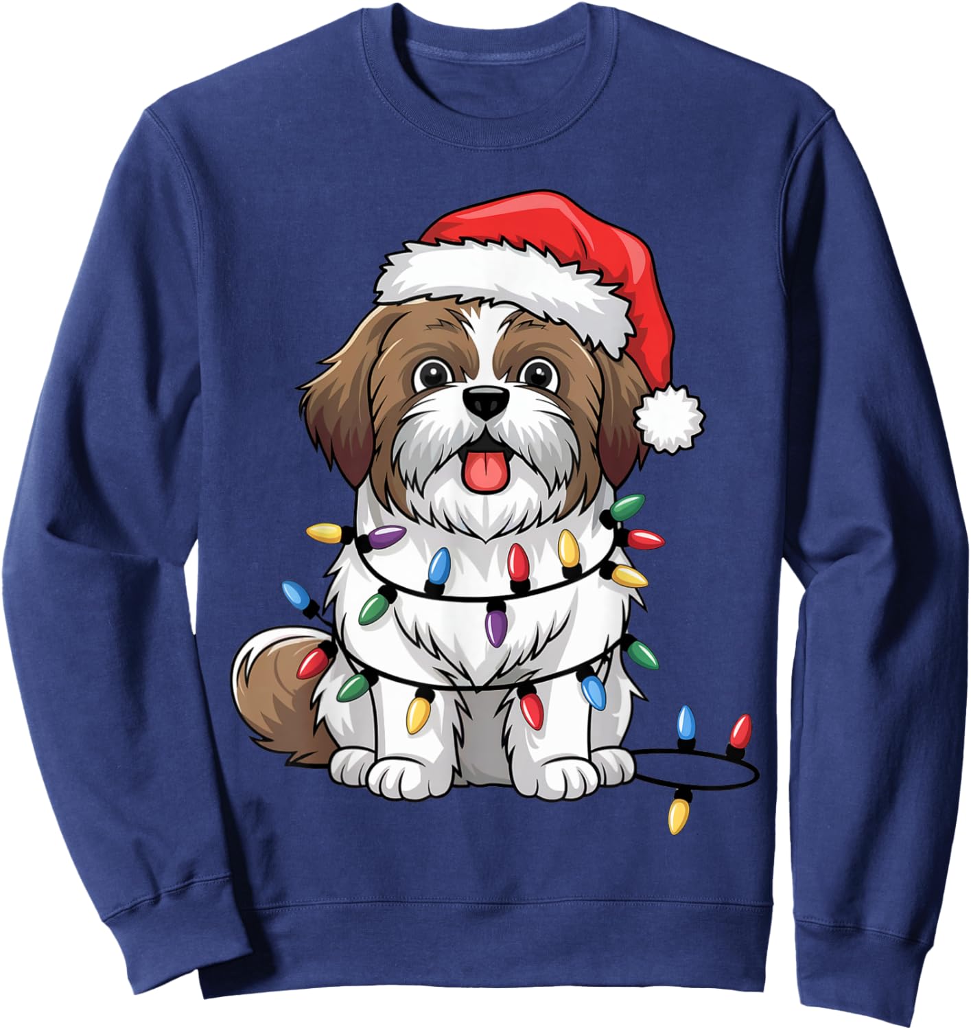 Shih Tzu Christmas Lights Xmas Dogs Gifts Women Sweatshirt - Sweatshirt | Navy