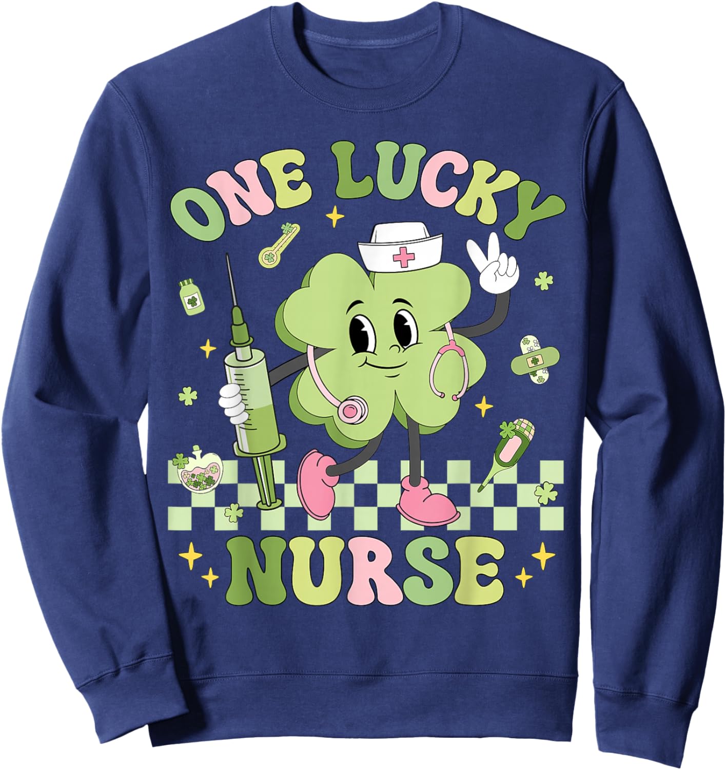 One Lucky Nurse St Patrick's Day Shamrock Irish Women Girl Sweatshirt - Sweatshirt | Navy