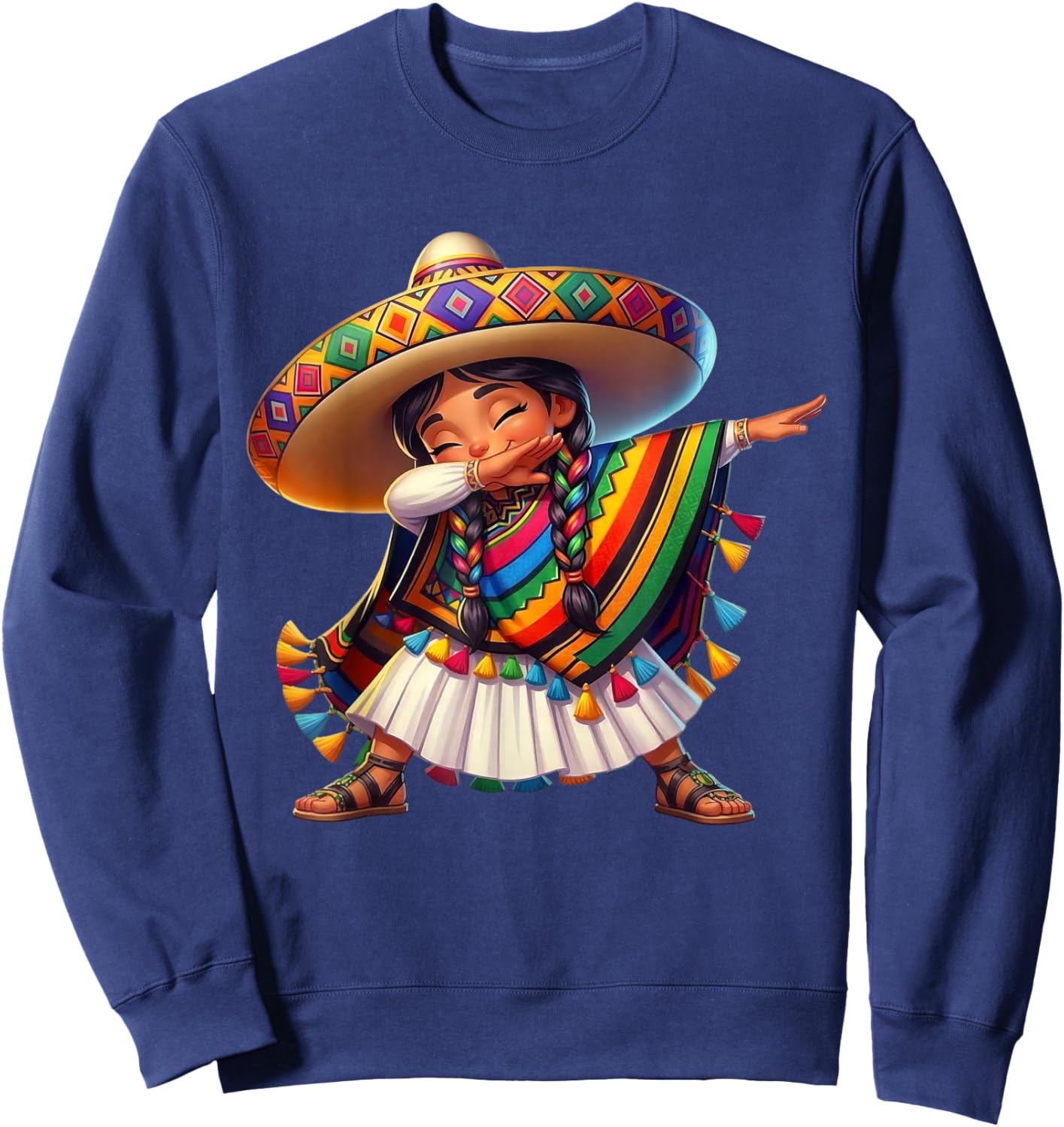 Funny Mexican Dabbing Girl Cinco De Mayo Sweatshirt - Sweatshirt | Navy