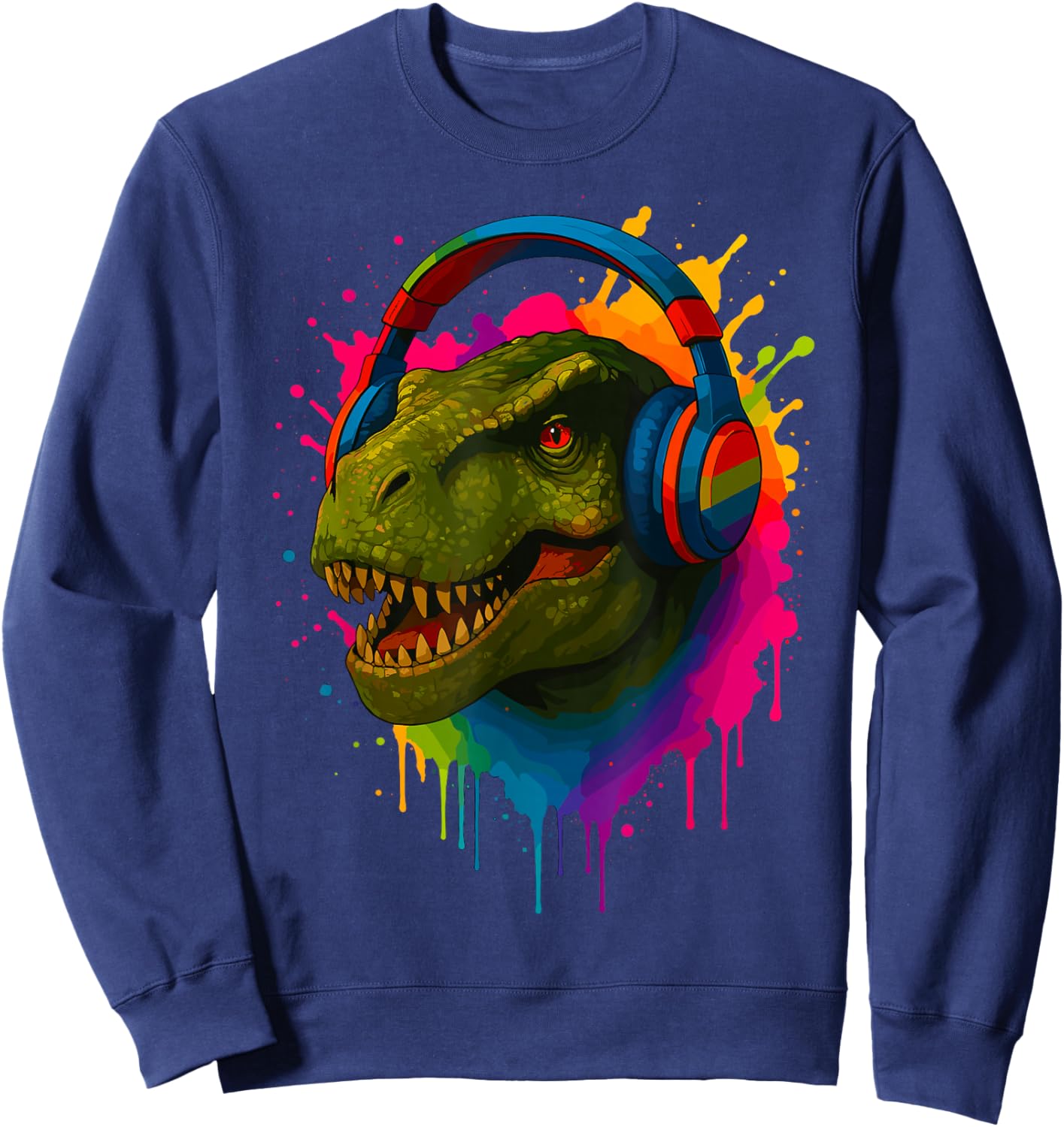 T-Rex with Music Headphones Sweatshirt - Sweatshirt | Navy