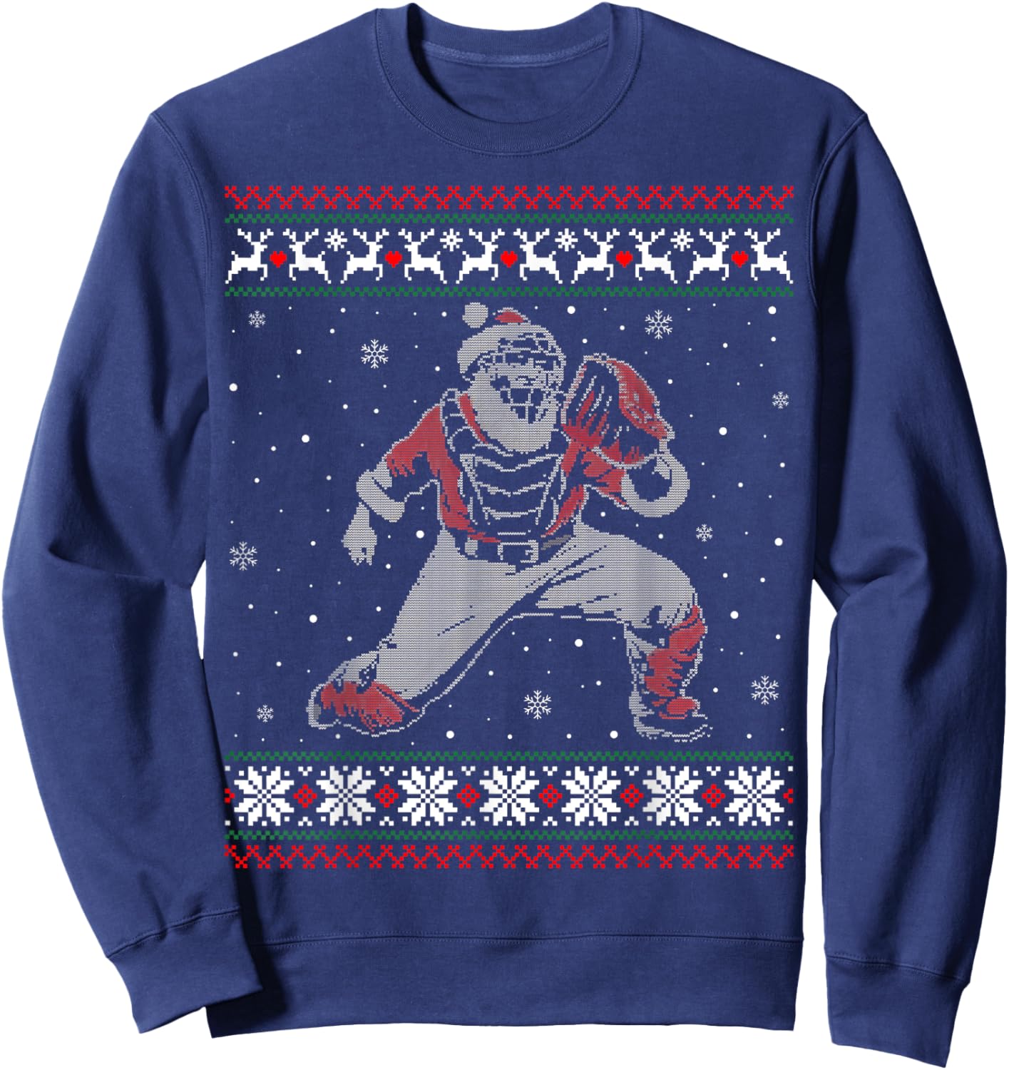 Baseball Catcher Christmas Ugly Sweater Baseball Player Sweatshirt - Sweatshirt | Navy