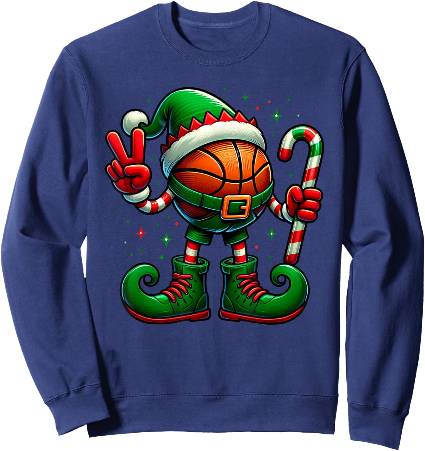 Funny Peace Hand Basketball Elf Christmas Kids Sweatshirt - Sweatshirt | Navy