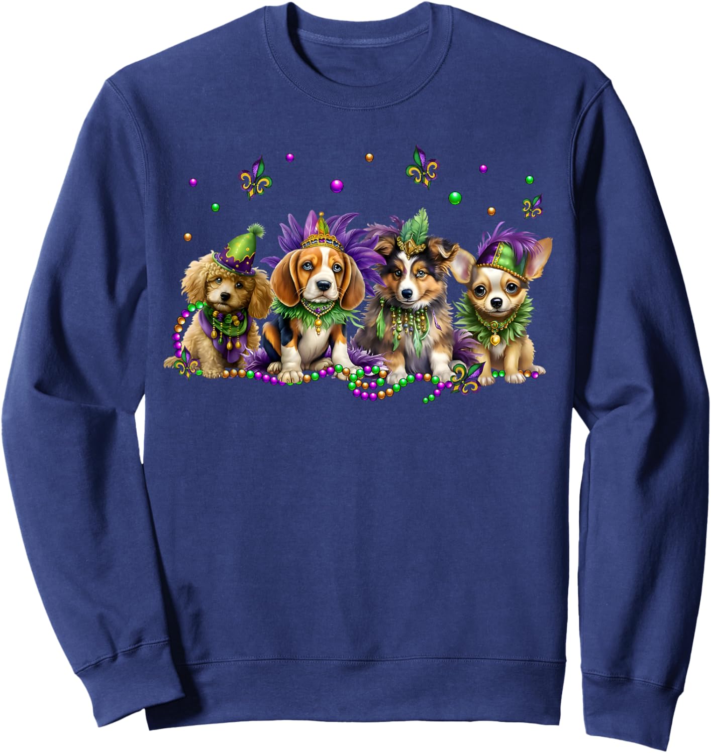 Mardi Gras Dogs Parade Carnival Mask New Orleans Beads Sweatshirt - Sweatshirt | Navy