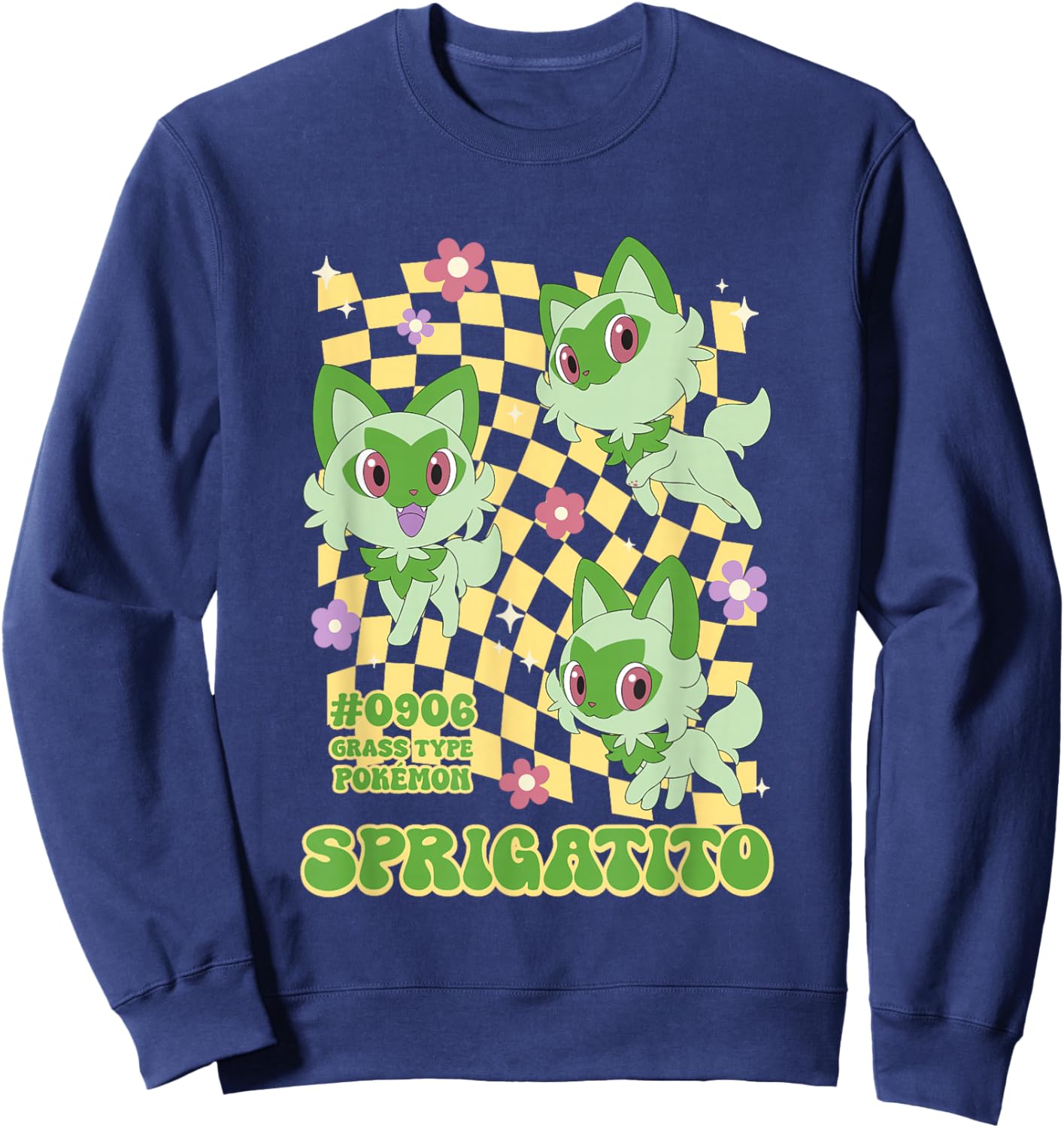 Pokémon Sprigatito #0906 Grass Type Pokemon Retro Chest Logo Sweatshirt - Sweatshirt | Navy