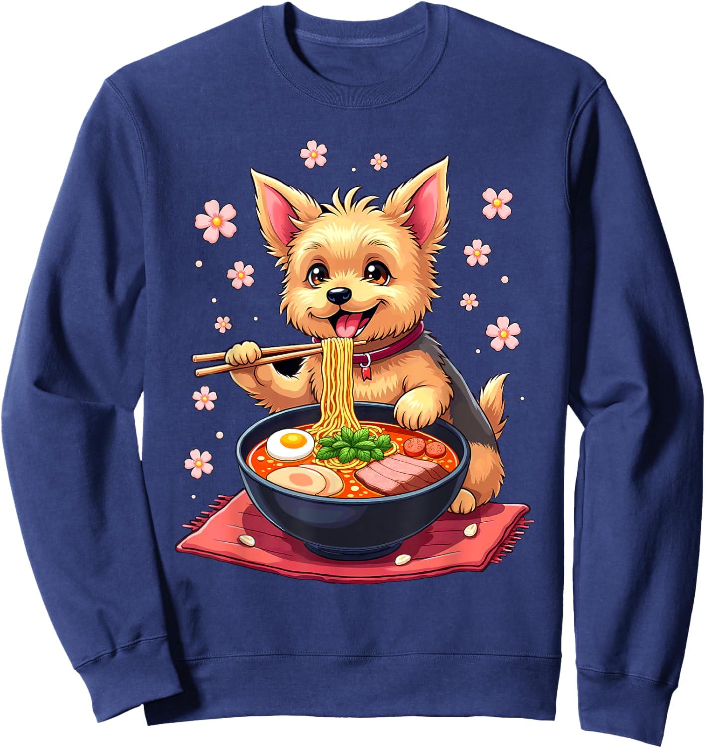 Japanese Kawaii Yorkie Dog Eating Ramen Sweatshirt - Sweatshirt | Navy