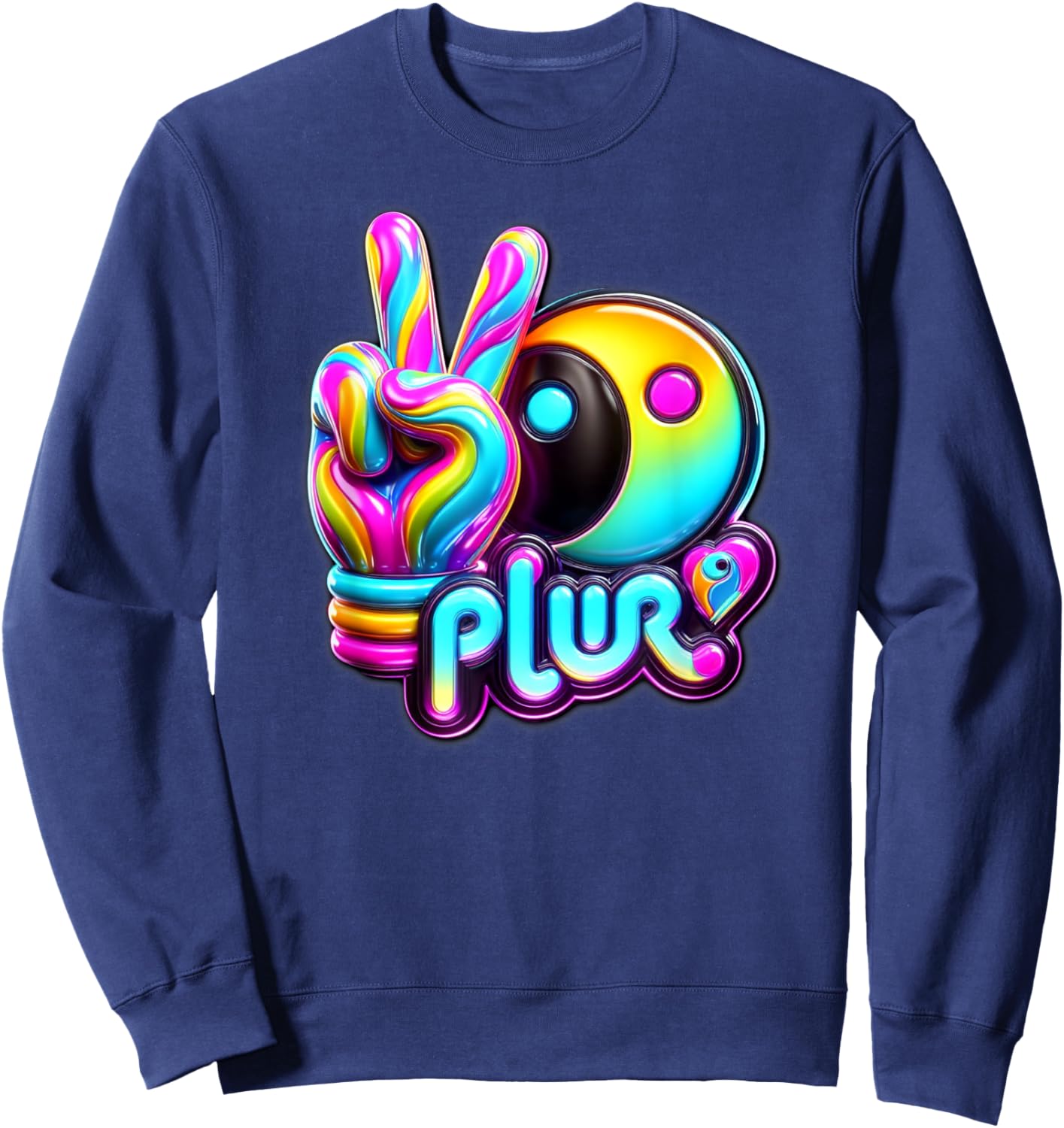 PLUR EDC EDM Rave Dance Music Kandi Vibes Techno Electronic Sweatshirt - Sweatshirt | Navy