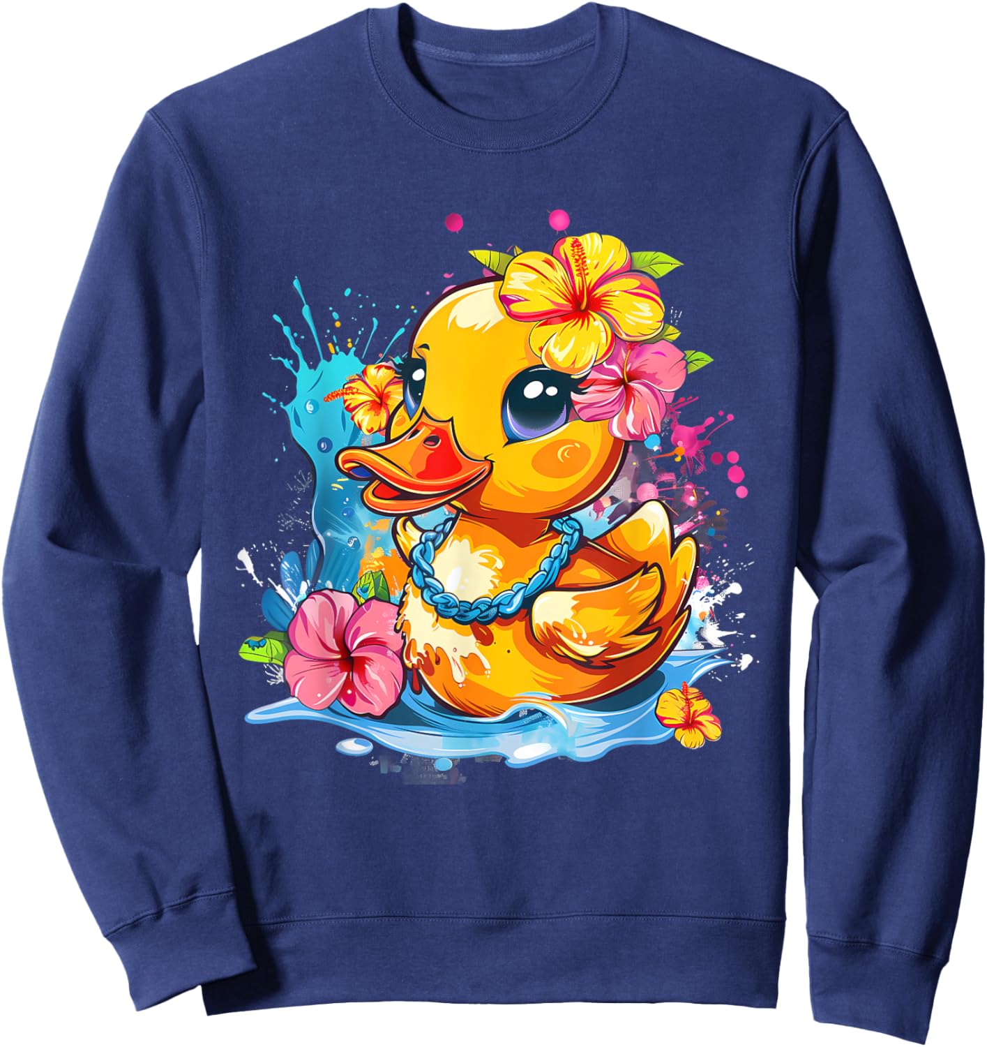 Rubber Duck Hawaiian Hawaii Floral Rubber Duck Lover Sweatshirt - Sweatshirt | Navy