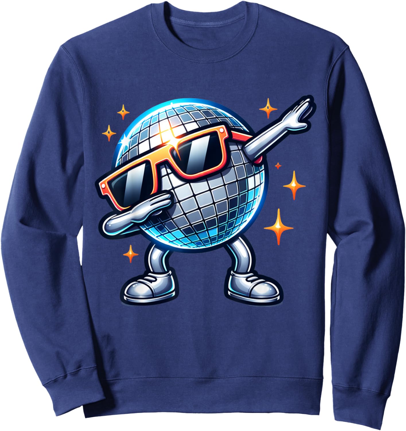 Retro Disco Ball Dabbing 70s Nightclub Dance Party Costume Sweatshirt - Sweatshirt | Navy