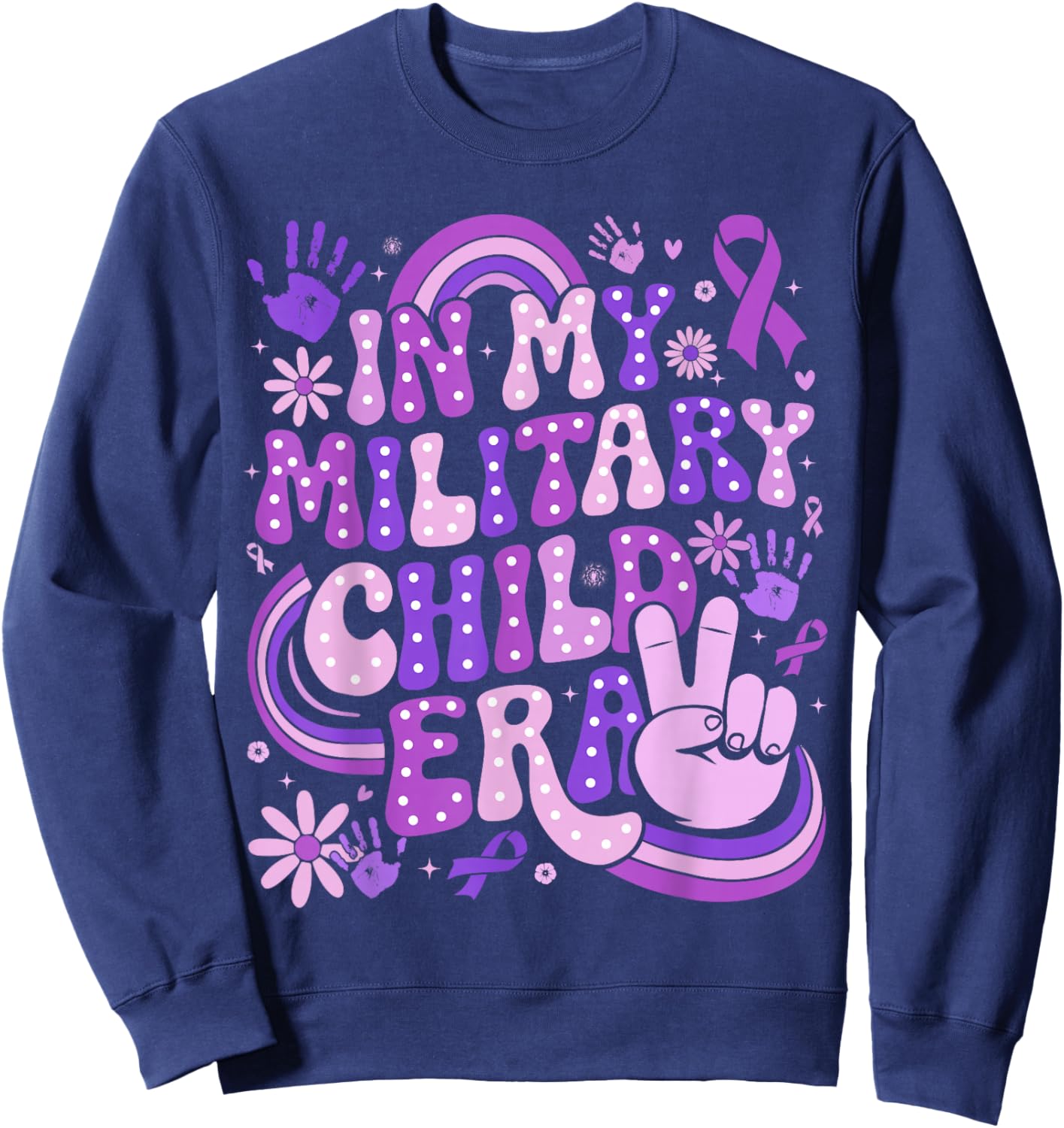 in My Military Child Era Groovy Purple Up for Military Kids Sweatshirt - Sweatshirt | Navy