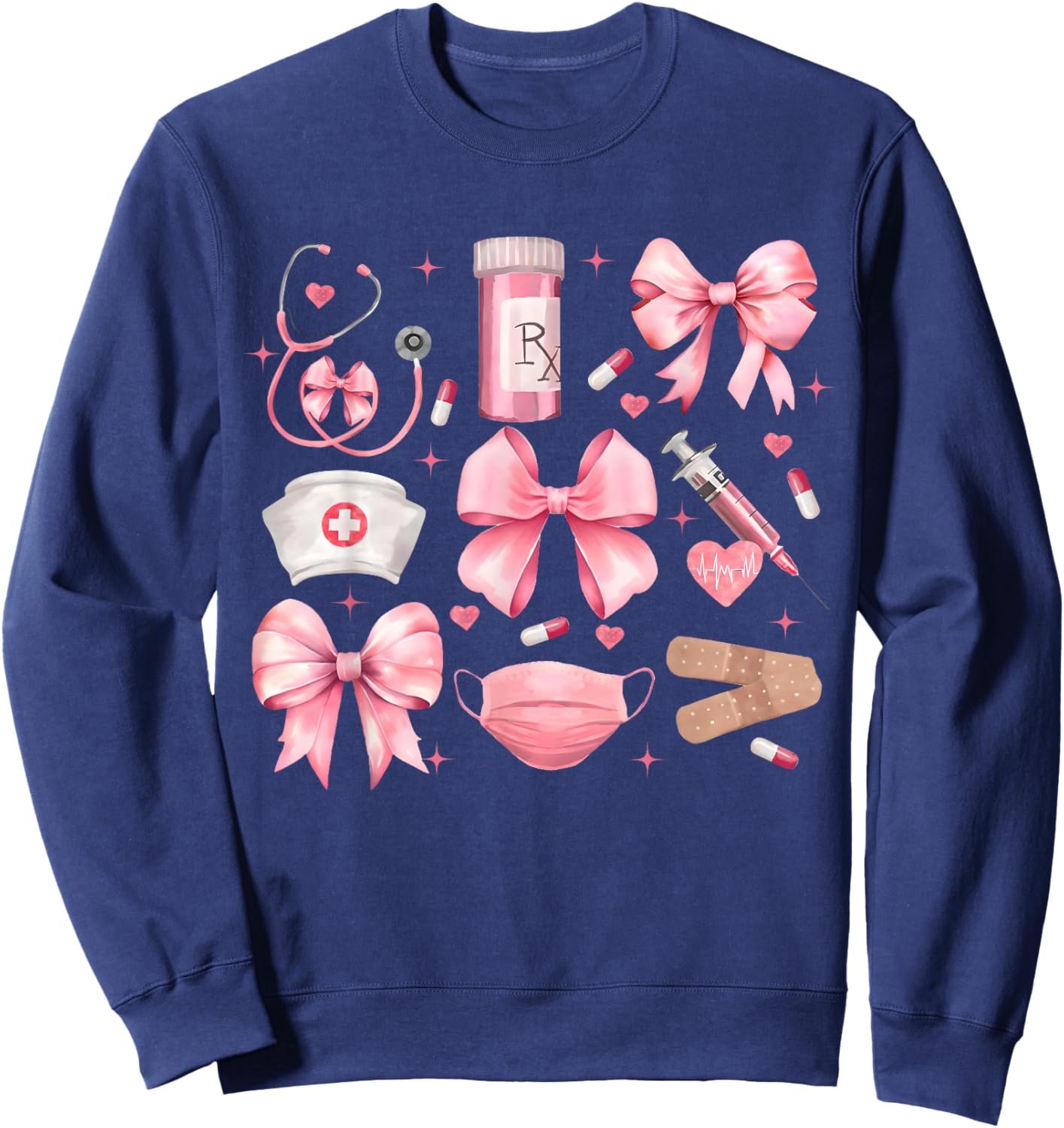 Women Pink Retro Nurse Coquette Pink Bow Girlie Nurse Life Sweatshirt - Sweatshirt | Navy