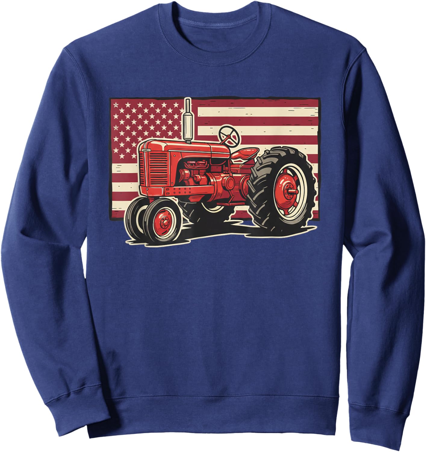 Tractor American Flag Farm Patriotic Kids Boys Sweatshirt - Sweatshirt | Navy