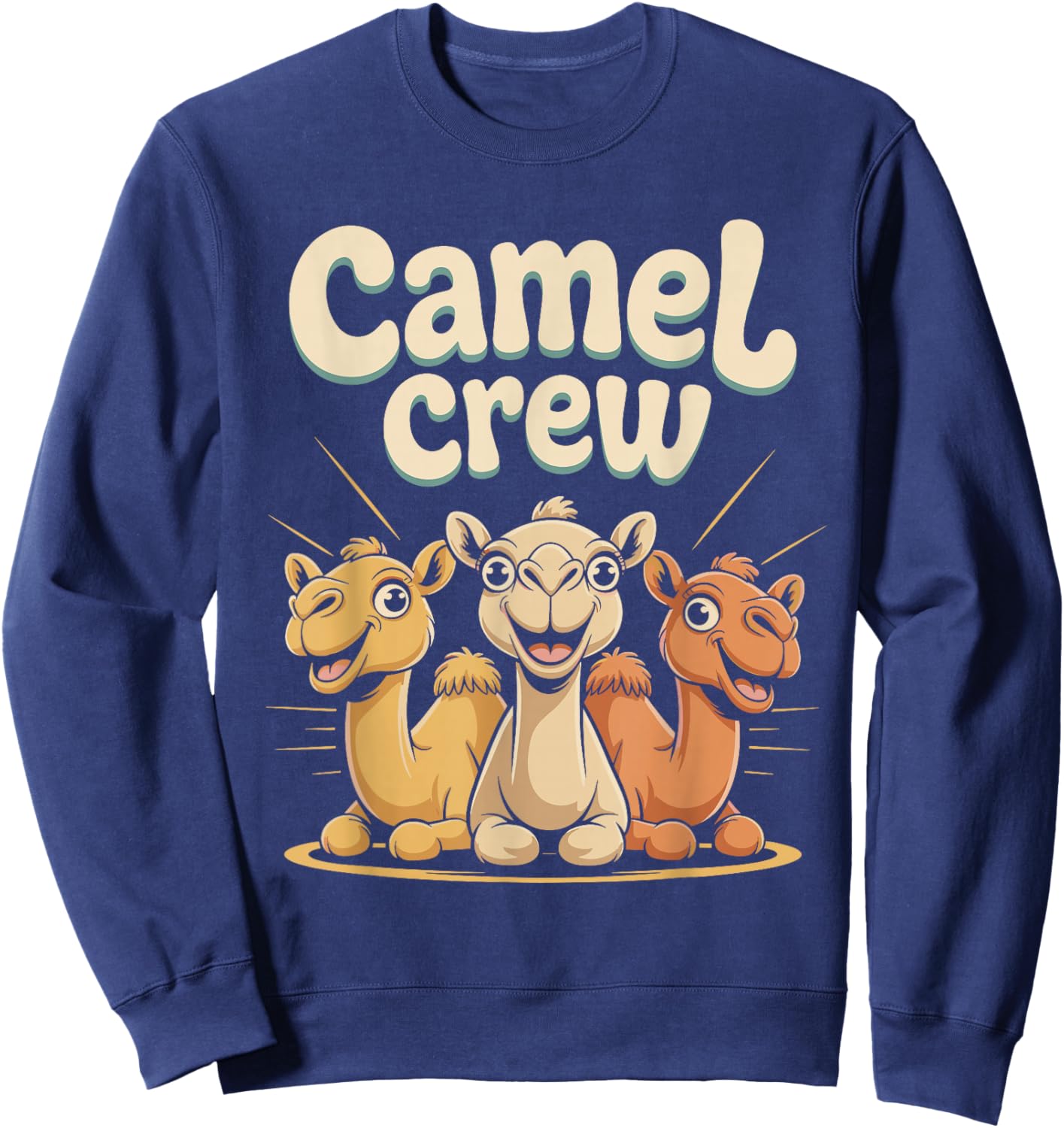 Camel Crew Trio Funny Cartoon Desert Egyptian Animal Design Sweatshirt - Sweatshirt | Navy