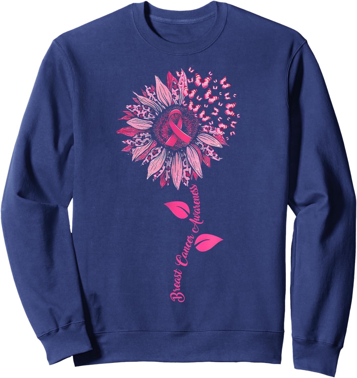 Sunflower Breast Cancer Awareness Pink Ribbon In October Sweatshirt - Sweatshirt | Navy
