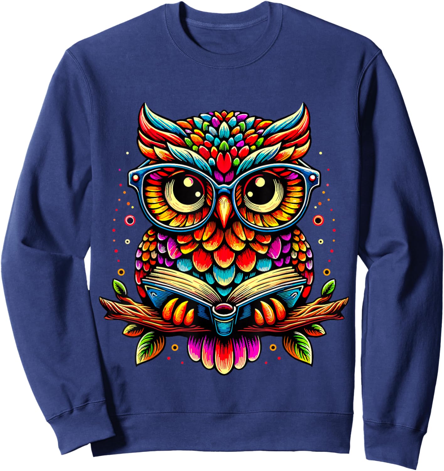 Owl with Glasses and Book Reading Sweatshirt - Sweatshirt | Navy
