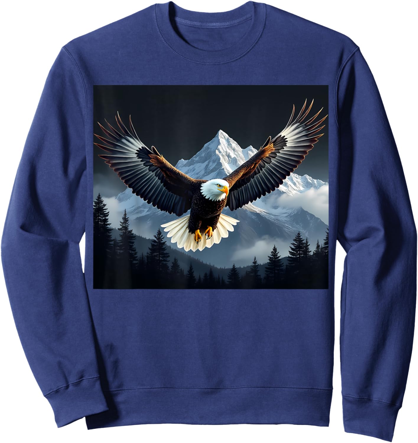 Bald Eagle Bird Mountains Forest Nature Cool Animal Graphic Sweatshirt - Sweatshirt | Navy