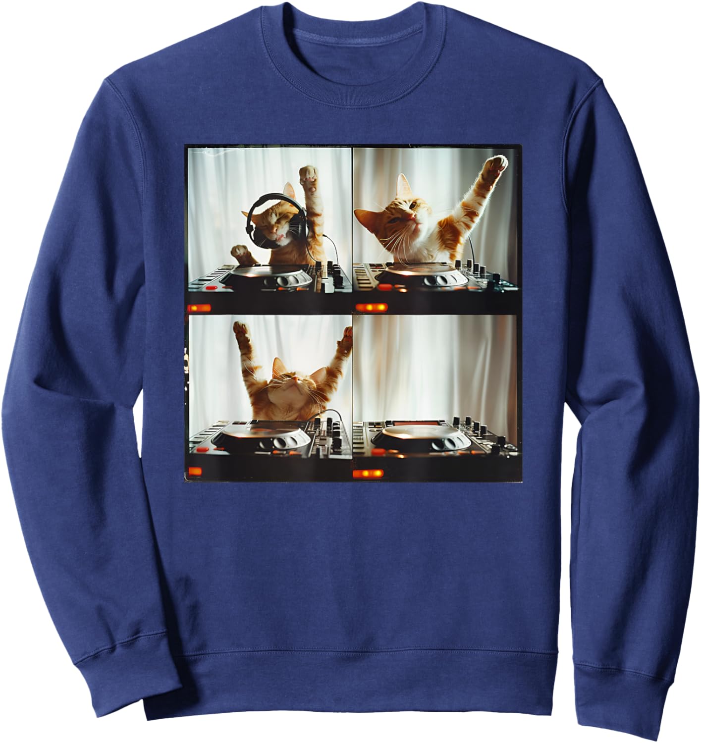 DJ Animal On Decks DJ Turntable Photo Booth Funny EDM Cat Women Kids Sweatshirt - Sweatshirt | Navy