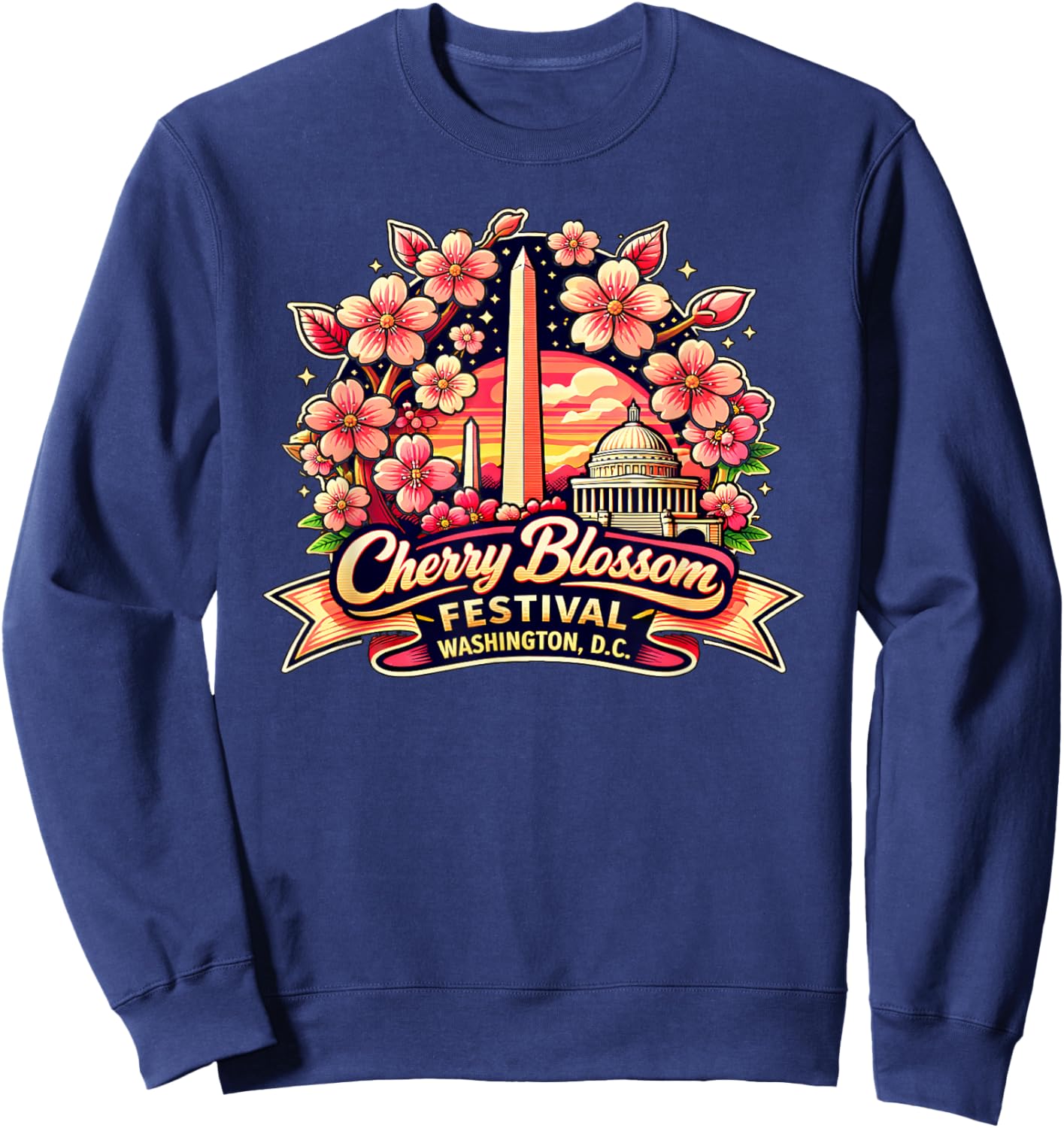 Cherry Blossom Festival Washington DC Monument Floral Sweatshirt - Sweatshirt | Navy